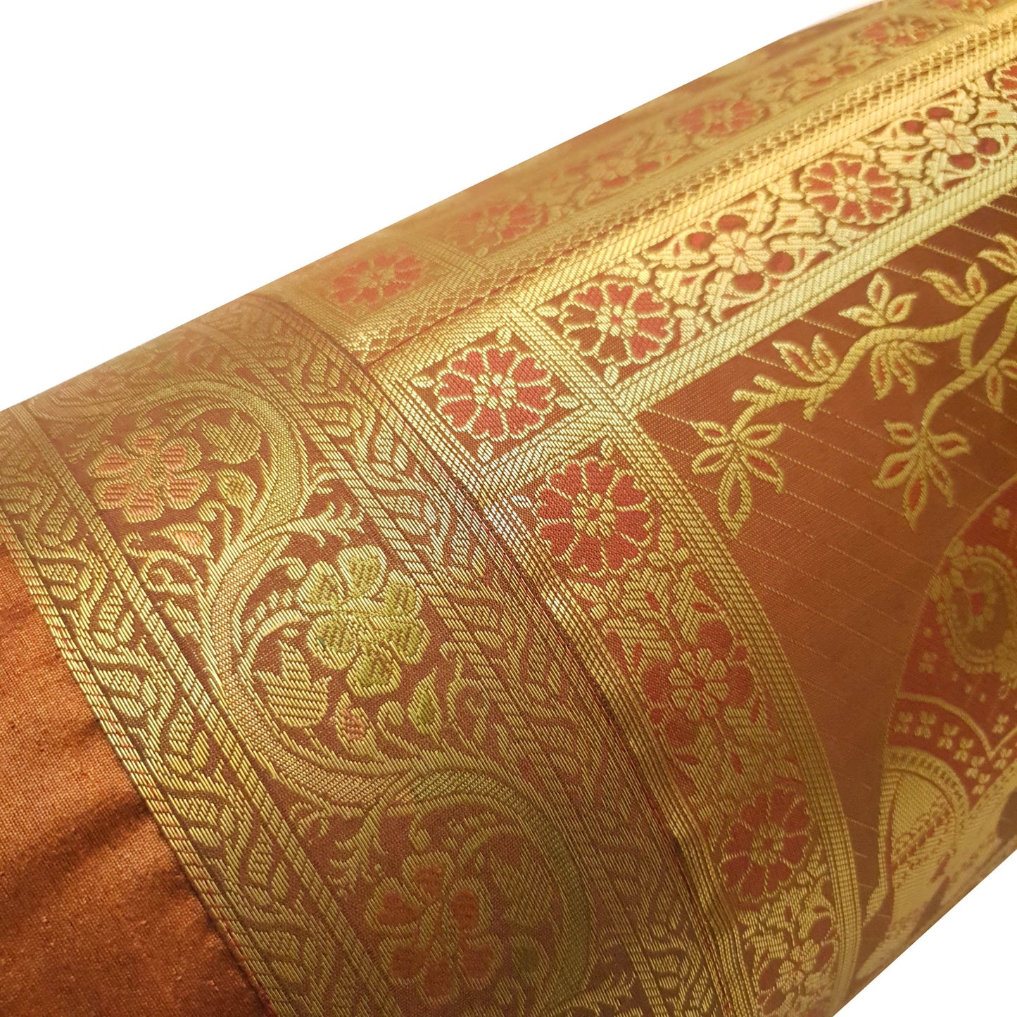 30x15 Inch Bolster Cover Brown Indian Elephant Woven Zari Brocade Banarasi Silk