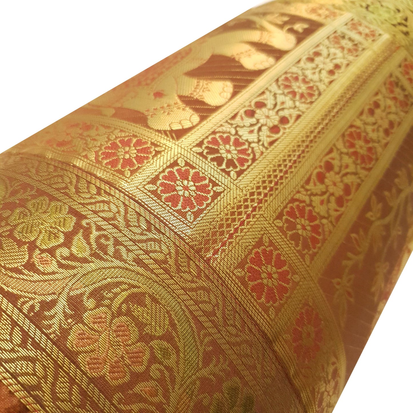 30x15 Inch Bolster Cover Brown Indian Elephant Woven Zari Brocade Banarasi Silk