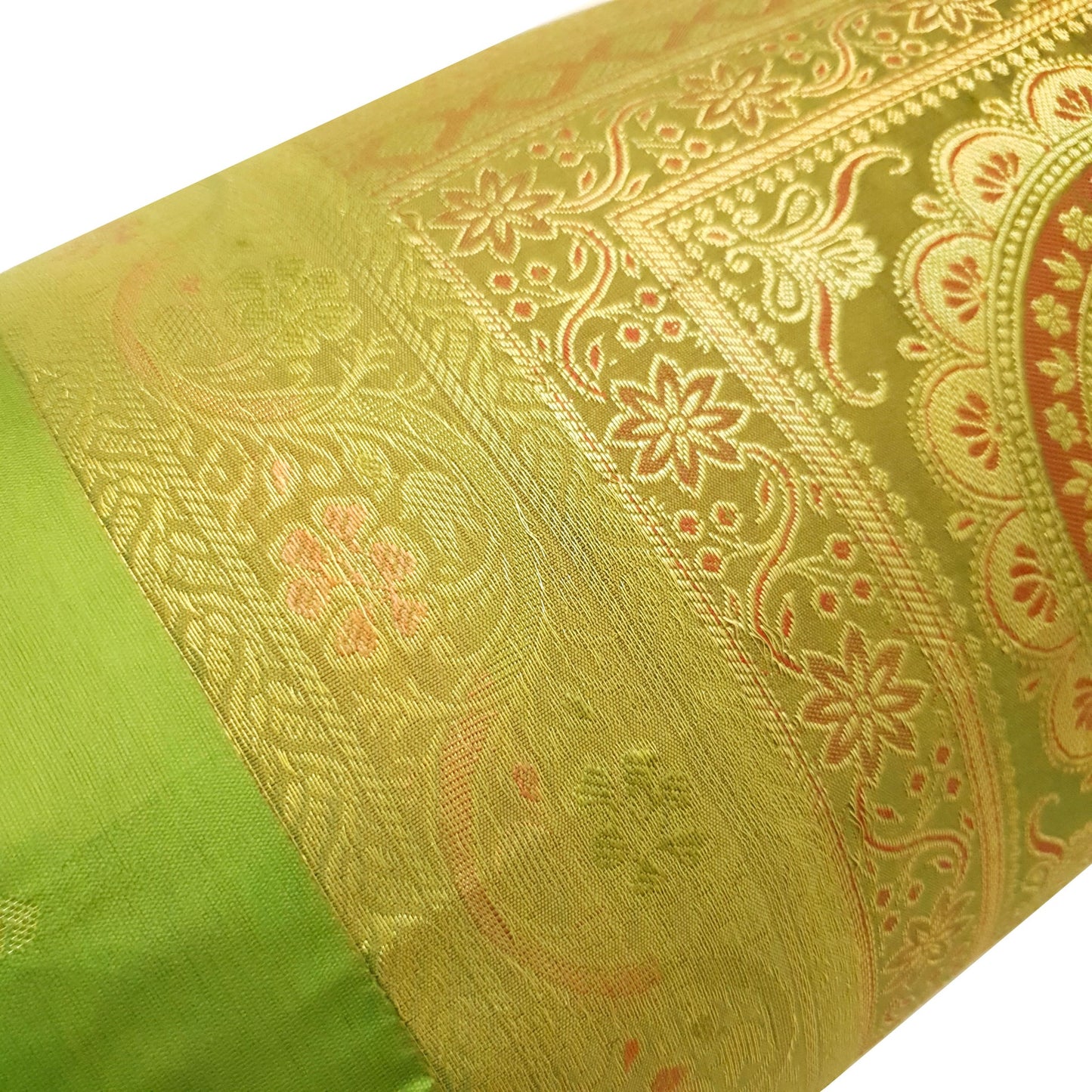 30x15 Inch Bolster Cover Indian Green Mandala Woven Zari Brocade Banarasi Silk