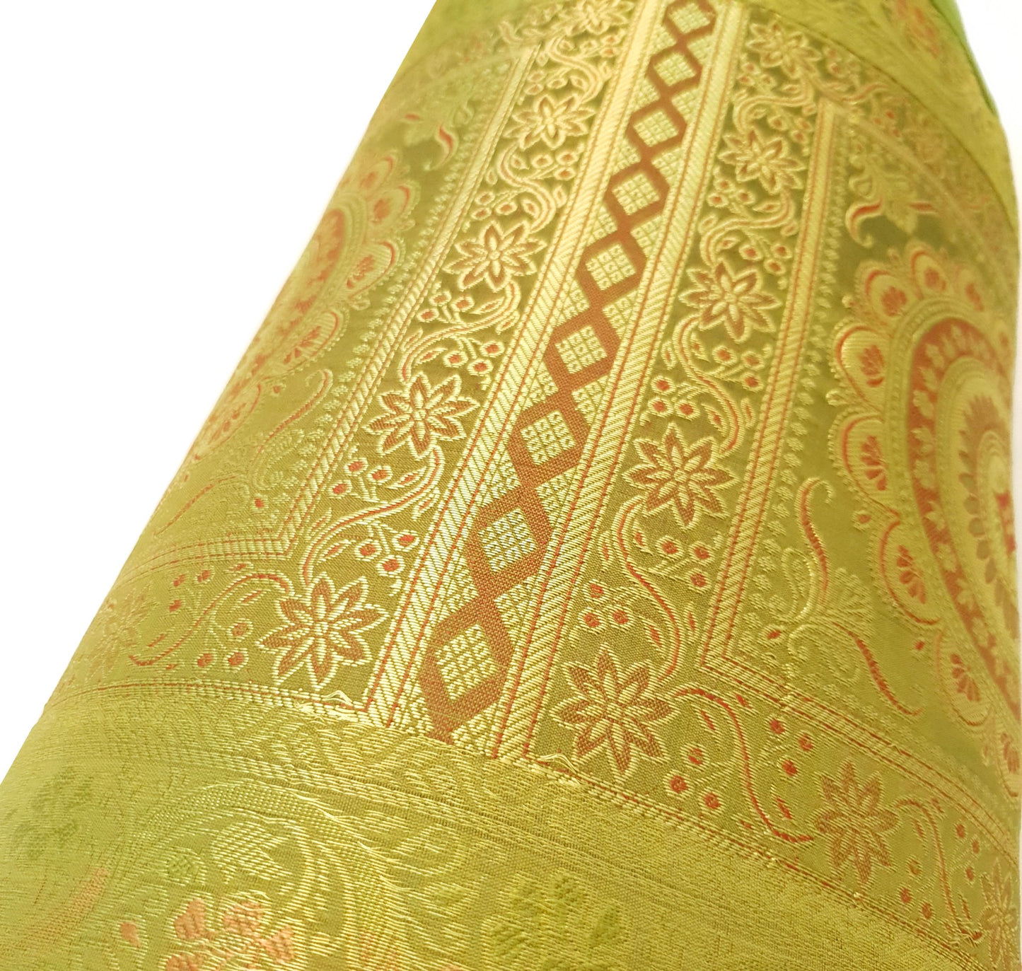 30x15 Inch Bolster Cover Indian Green Mandala Woven Zari Brocade Banarasi Silk