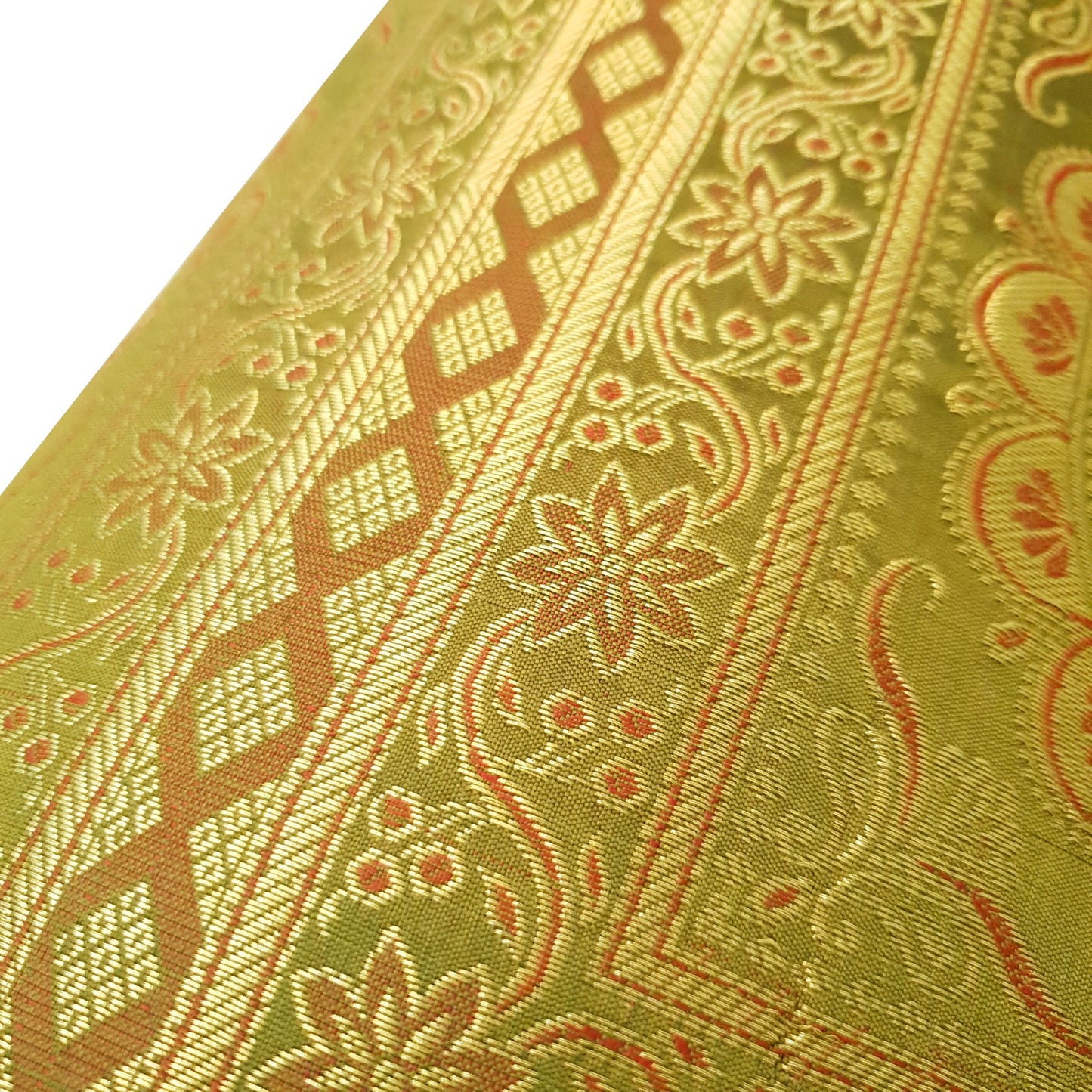 30x15 Inch Bolster Cover Indian Green Mandala Woven Zari Brocade Banarasi Silk