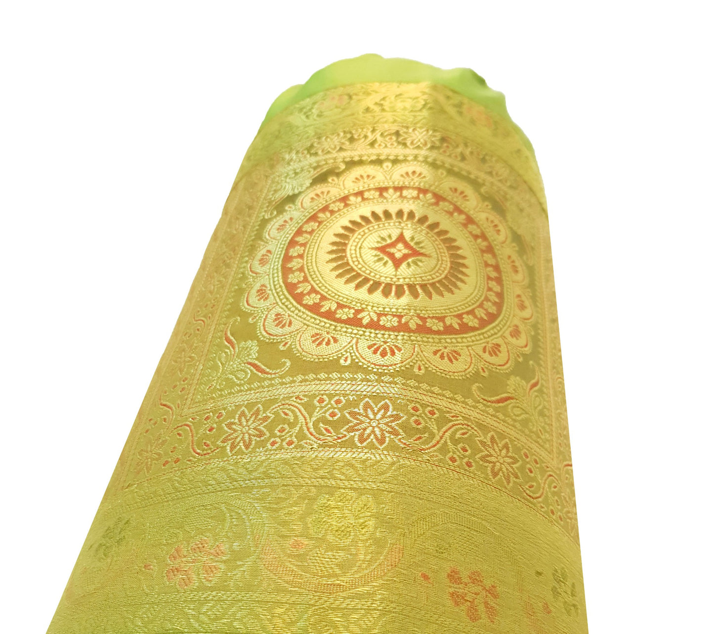 30x15 Inch Bolster Cover Indian Green Mandala Woven Zari Brocade Banarasi Silk