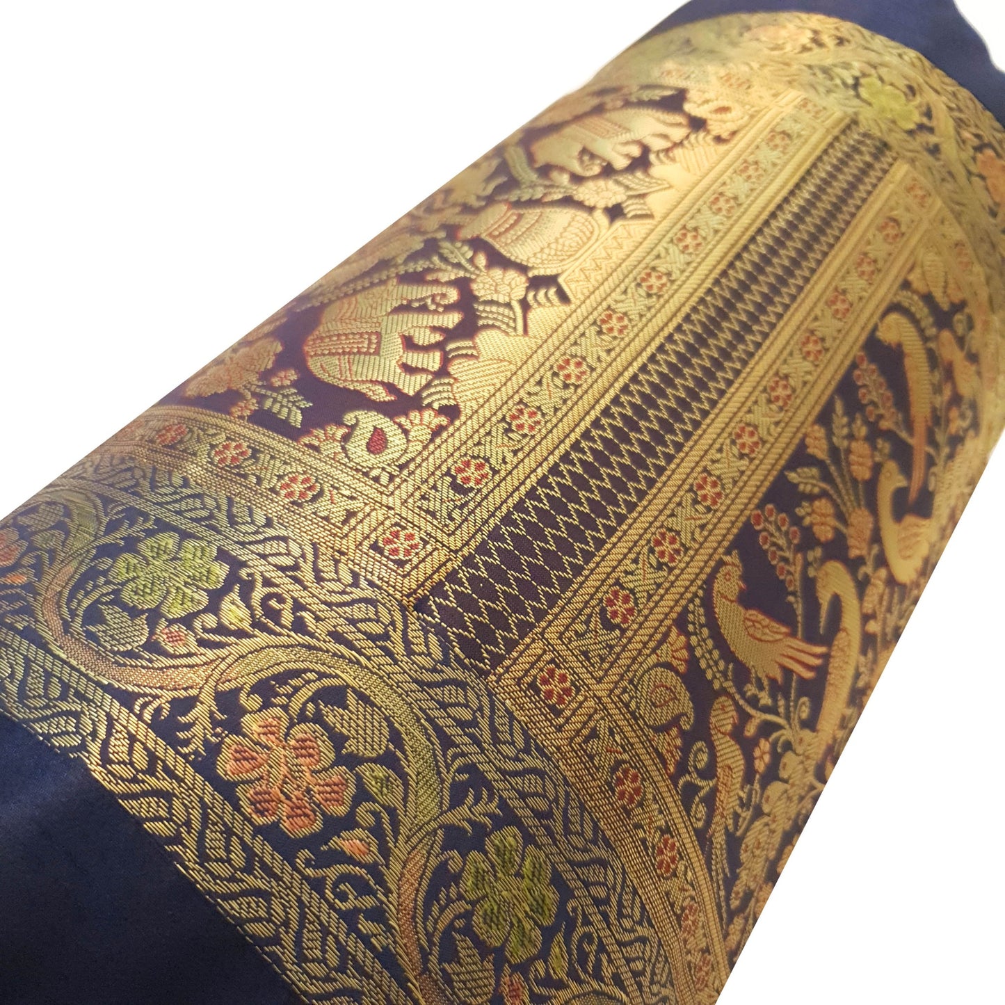 30x15 Inch Bolster Cover Blue Animal & Birds Woven Zari Brocade Banarasi Silk