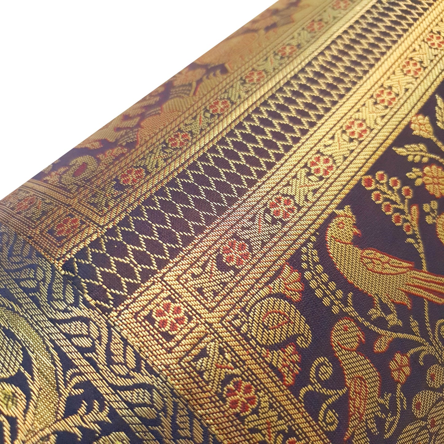 30x15 Inch Bolster Cover Blue Animal & Birds Woven Zari Brocade Banarasi Silk