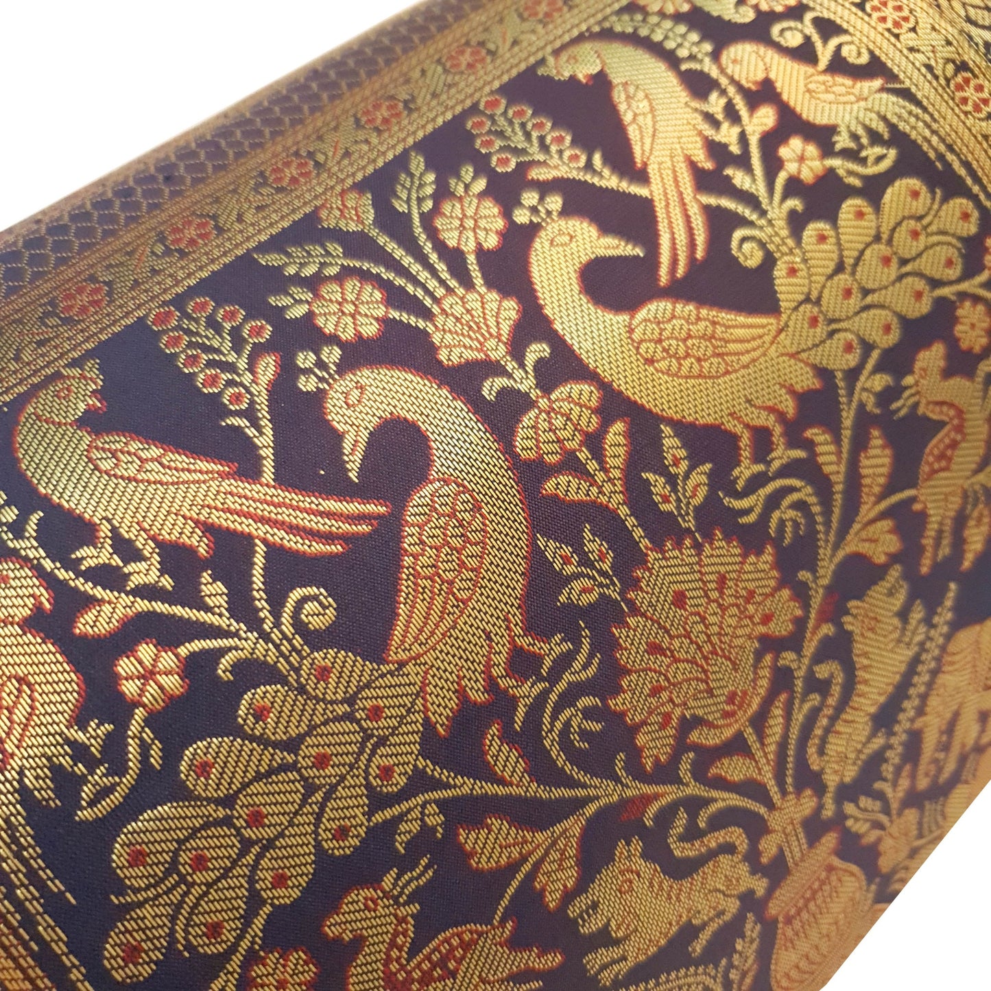30x15 Inch Bolster Cover Blue Animal & Birds Woven Zari Brocade Banarasi Silk
