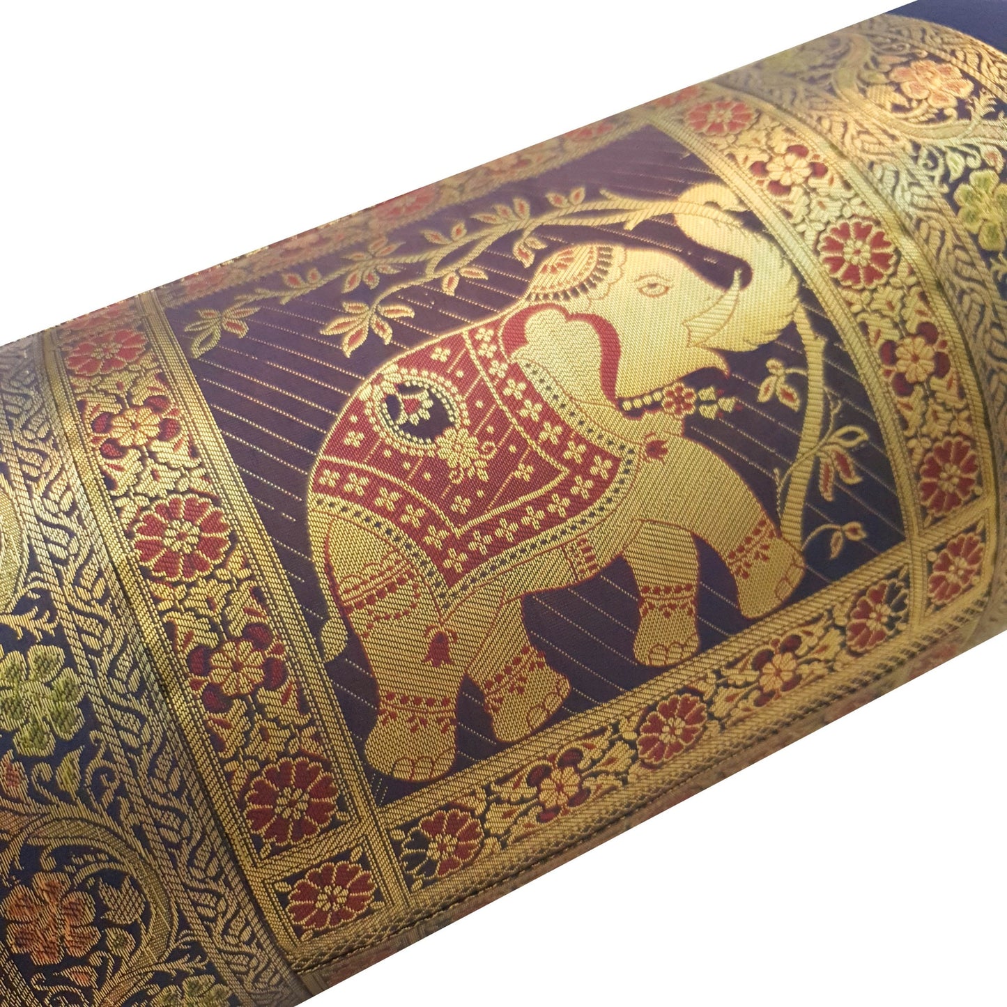 30x15 Inch Bolster Cover Decor Blue Elephant Woven Zari Brocade Banarasi Silk