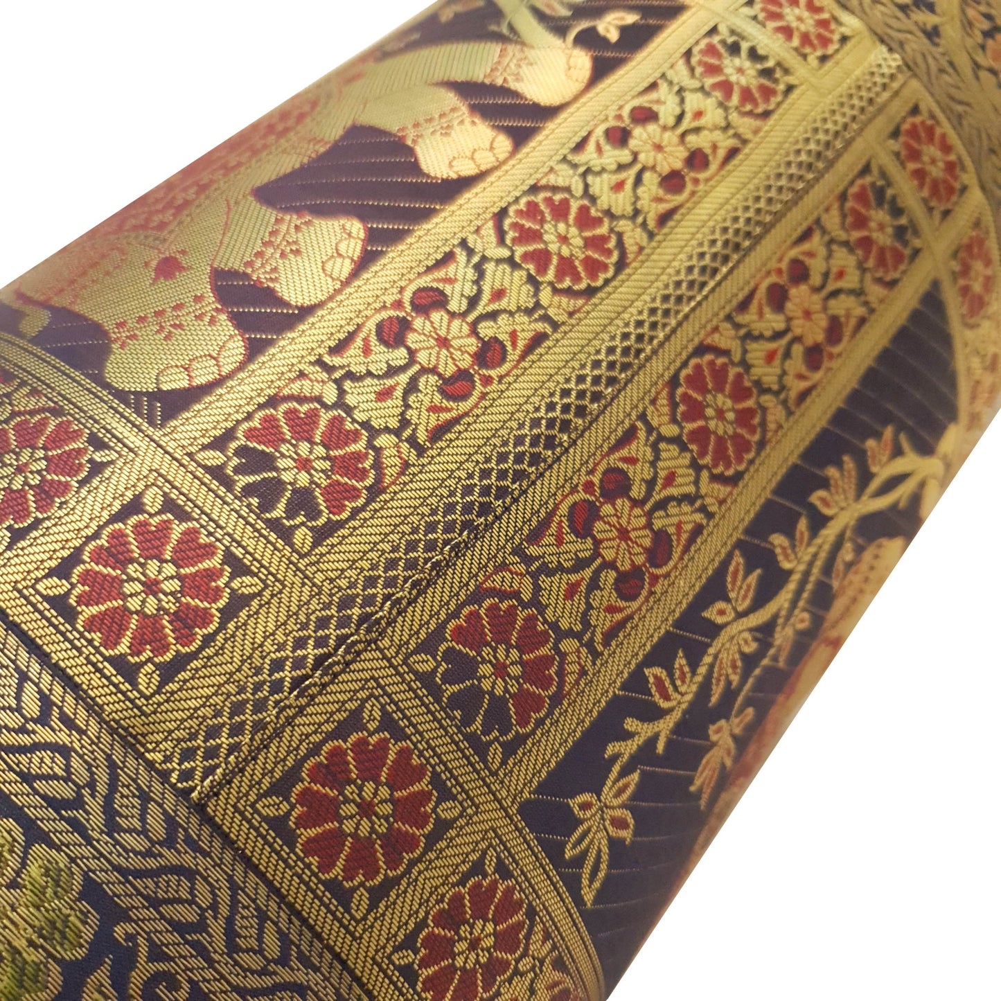 30x15 Inch Bolster Cover Decor Blue Elephant Woven Zari Brocade Banarasi Silk