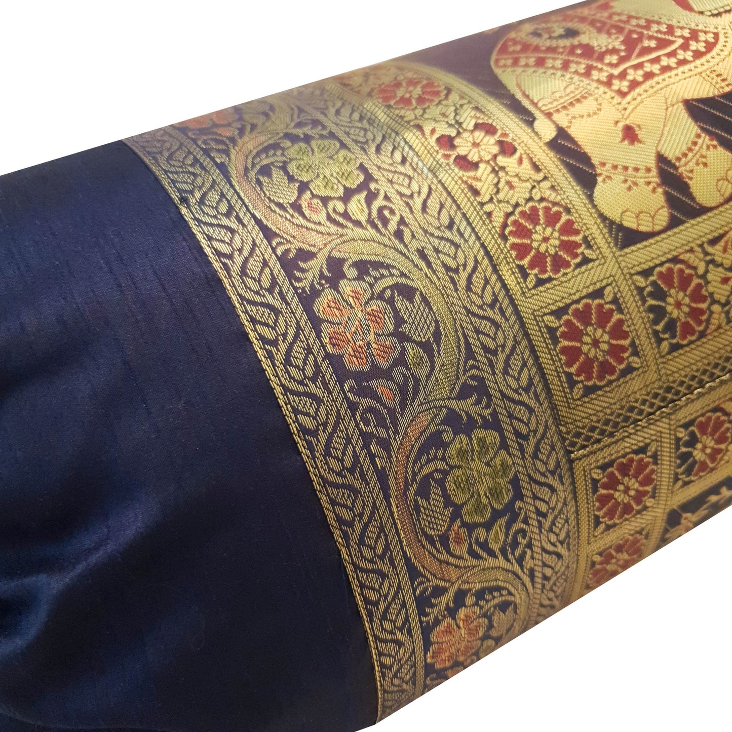 30x15 Inch Bolster Cover Decor Blue Elephant Woven Zari Brocade Banarasi Silk
