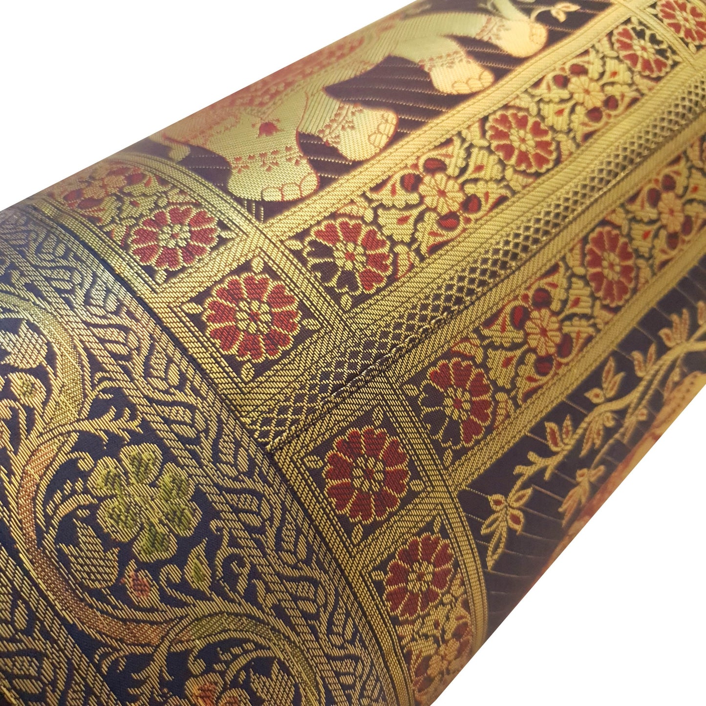 30x15 Inch Bolster Cover Decor Blue Elephant Woven Zari Brocade Banarasi Silk