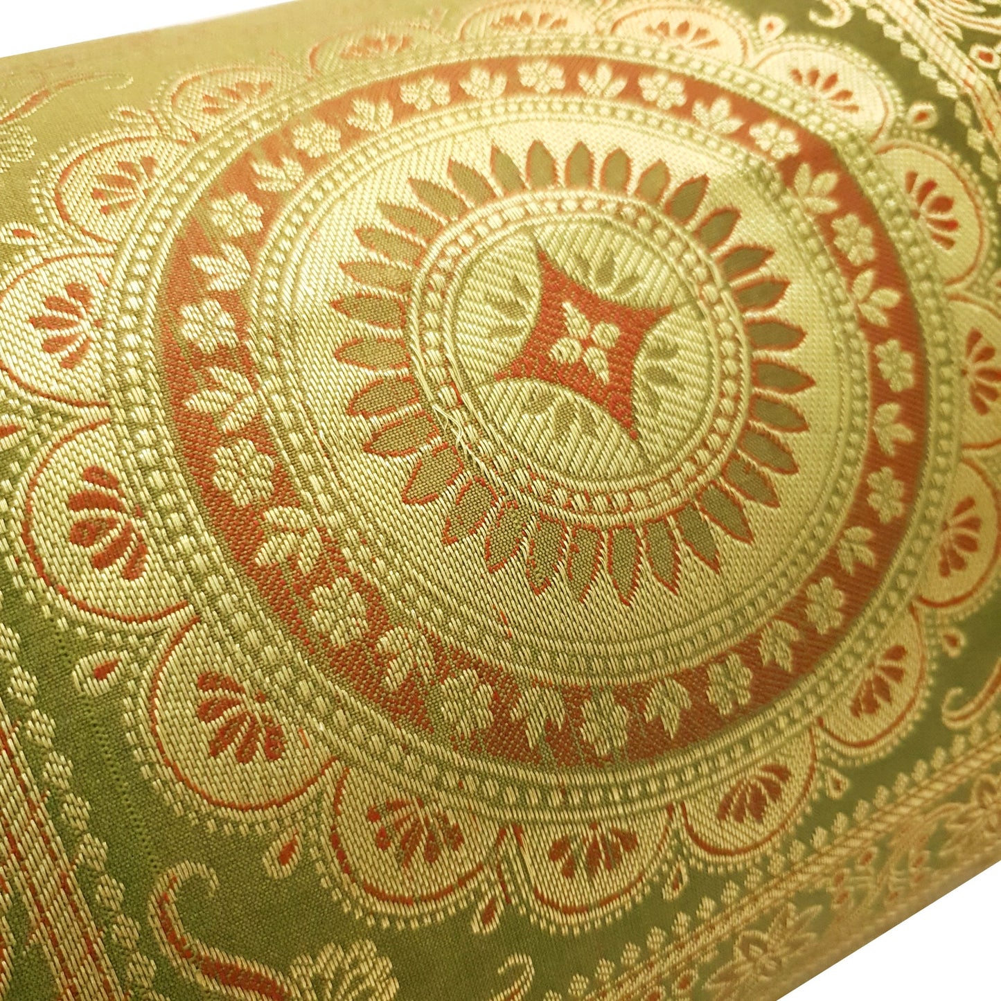 30x15 Inch Green Bolster Cover Mandala Woven Zari Brocade Banarasi Silk Decor