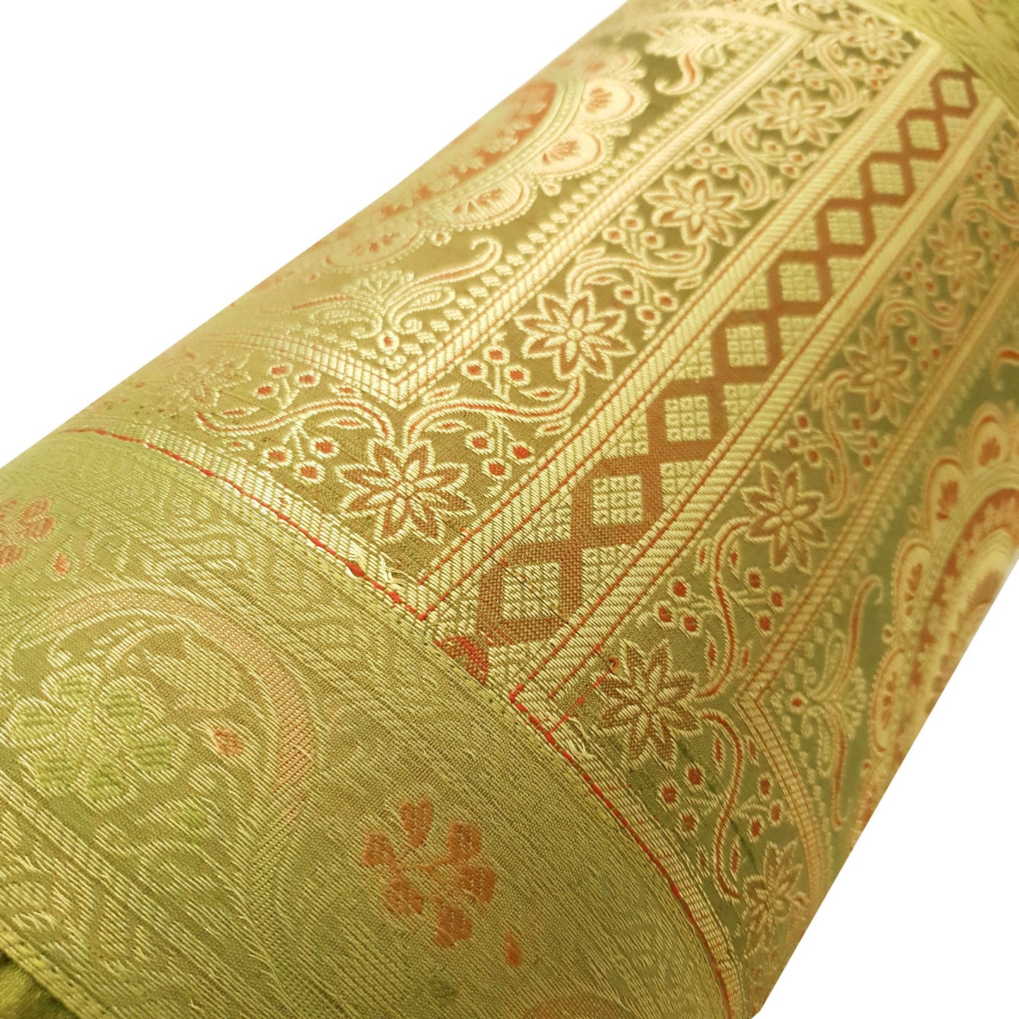 30x15 Inch Green Bolster Cover Mandala Woven Zari Brocade Banarasi Silk Decor