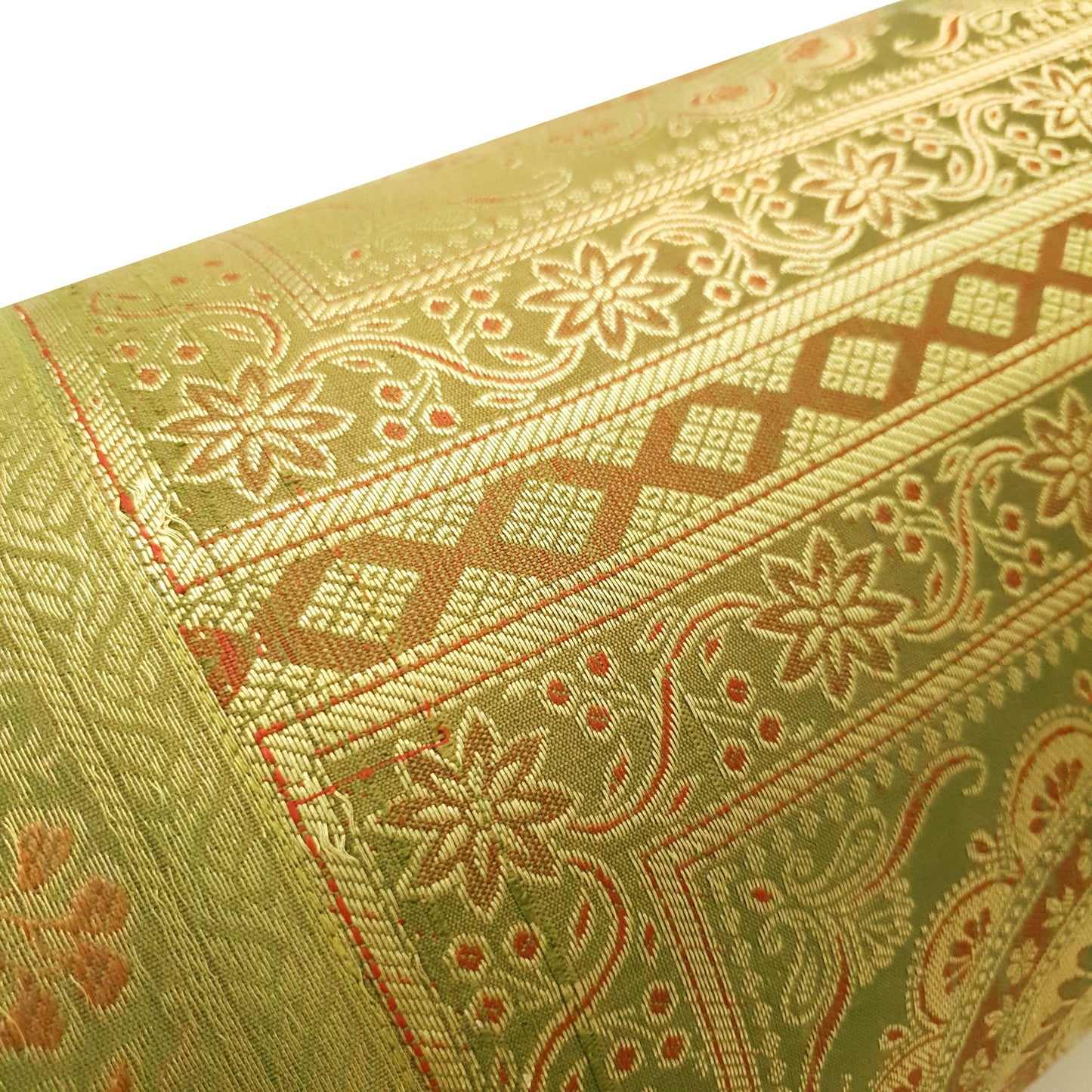 30x15 Inch Green Bolster Cover Mandala Woven Zari Brocade Banarasi Silk Decor
