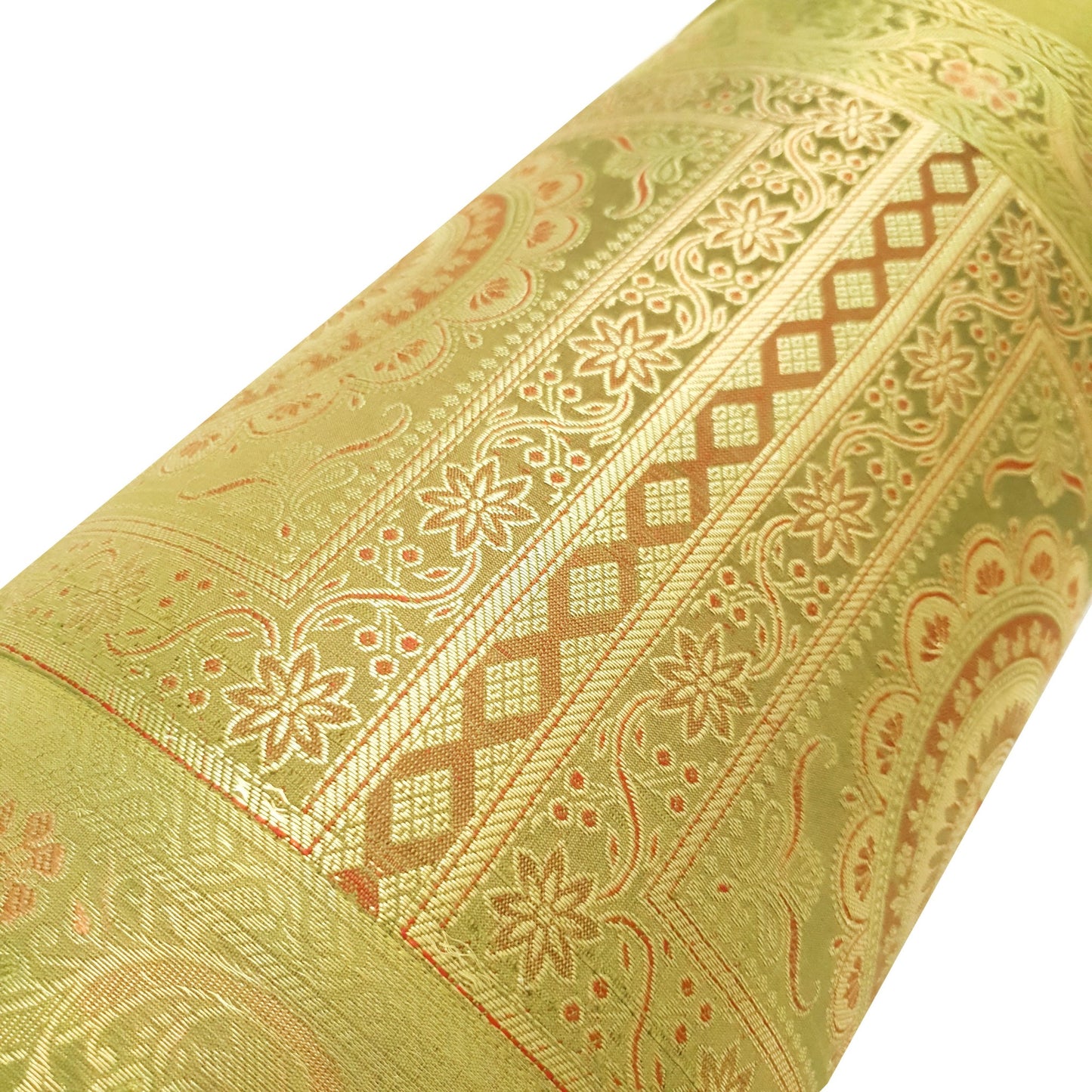 30x15 Inch Green Bolster Cover Mandala Woven Zari Brocade Banarasi Silk Decor