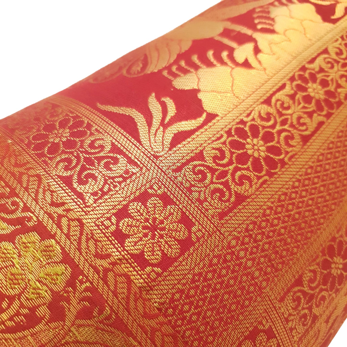 30x15 Inch Red Bolster Cover Indian Woven Zari Brocade Banarasi Silk Elephant