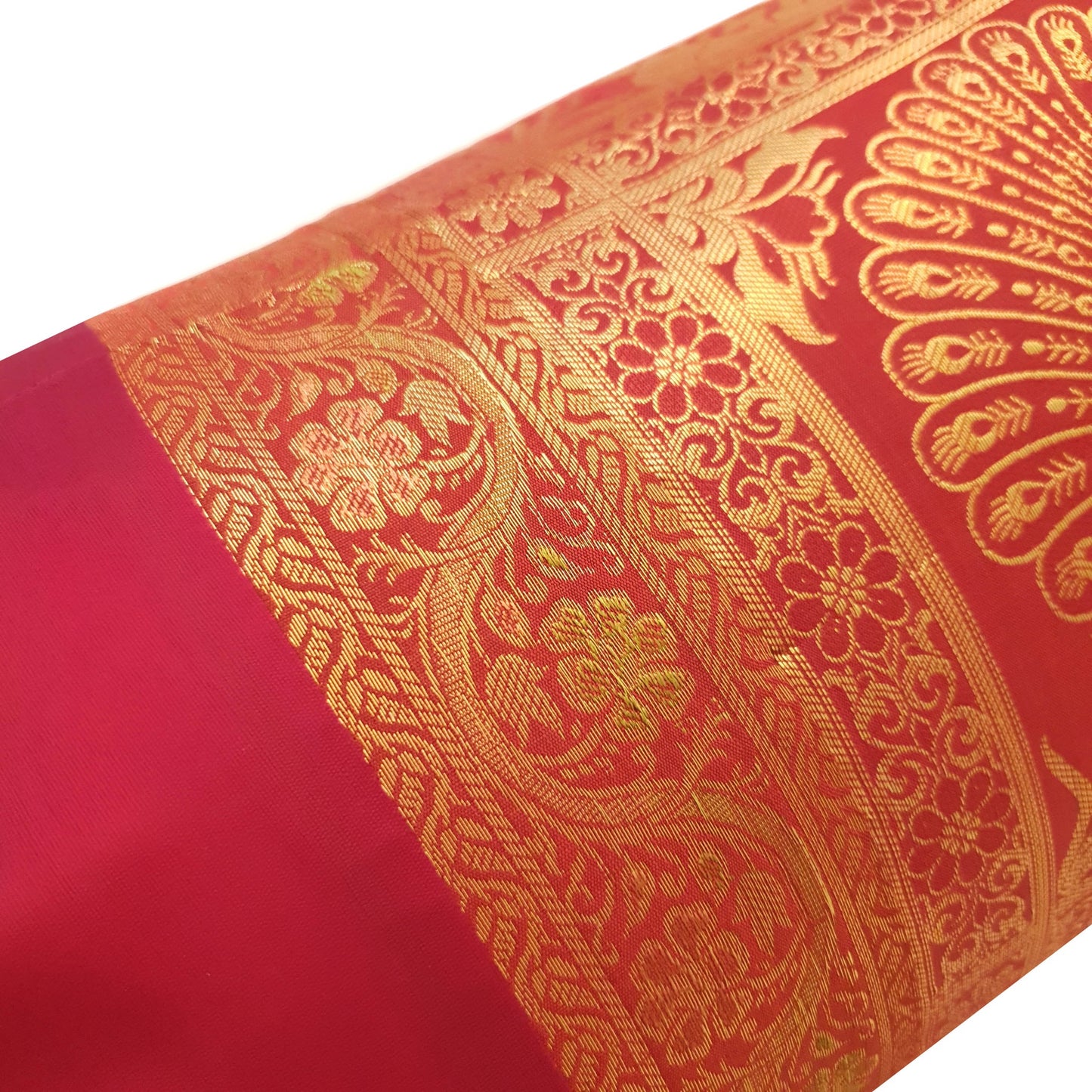 30x15 Inch Red Bolster Cover Indian Woven Zari Brocade Banarasi Silk Elephant