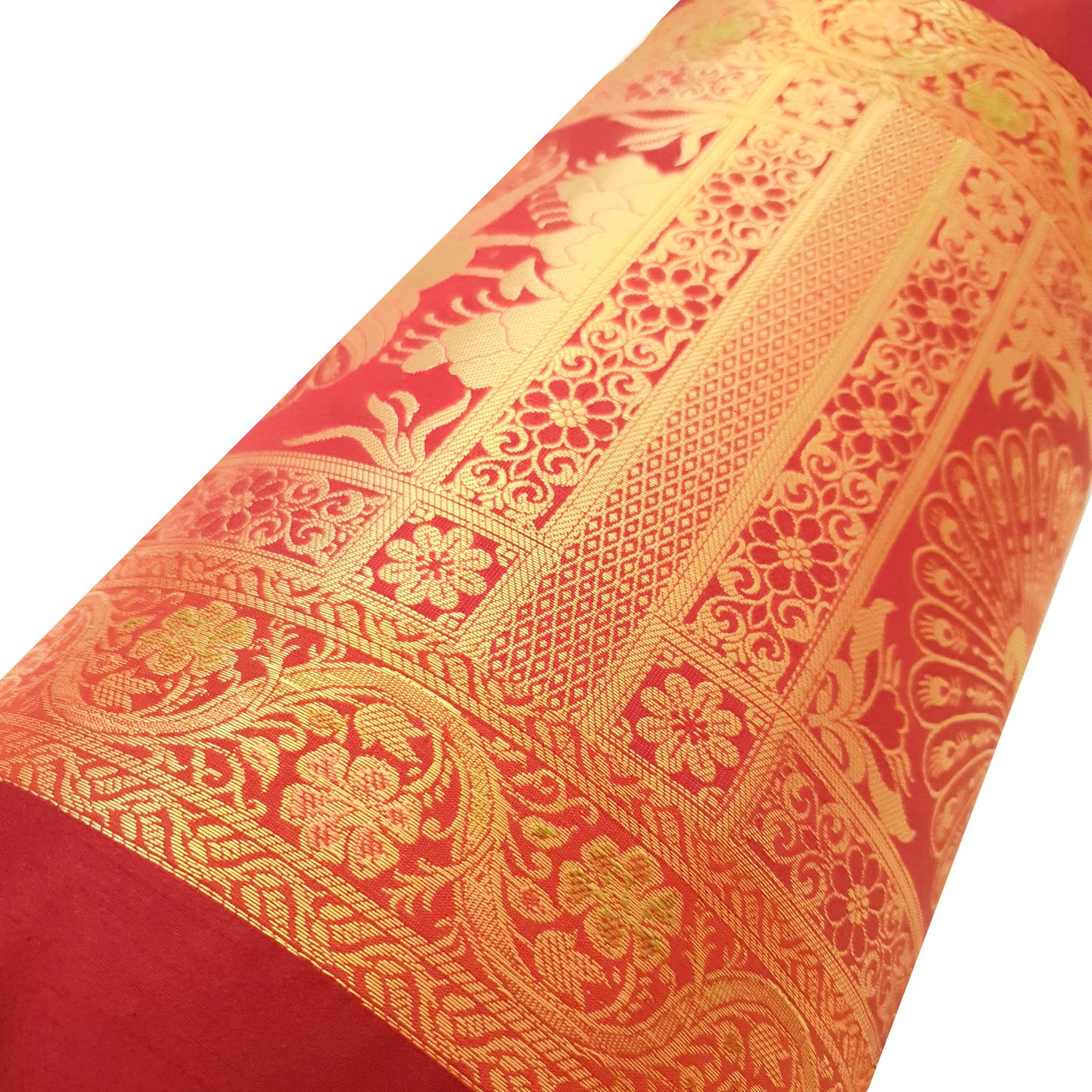 30x15 Inch Maroon Bolster Cover Peacock Woven Zari Brocade Banarasi Silk Decor