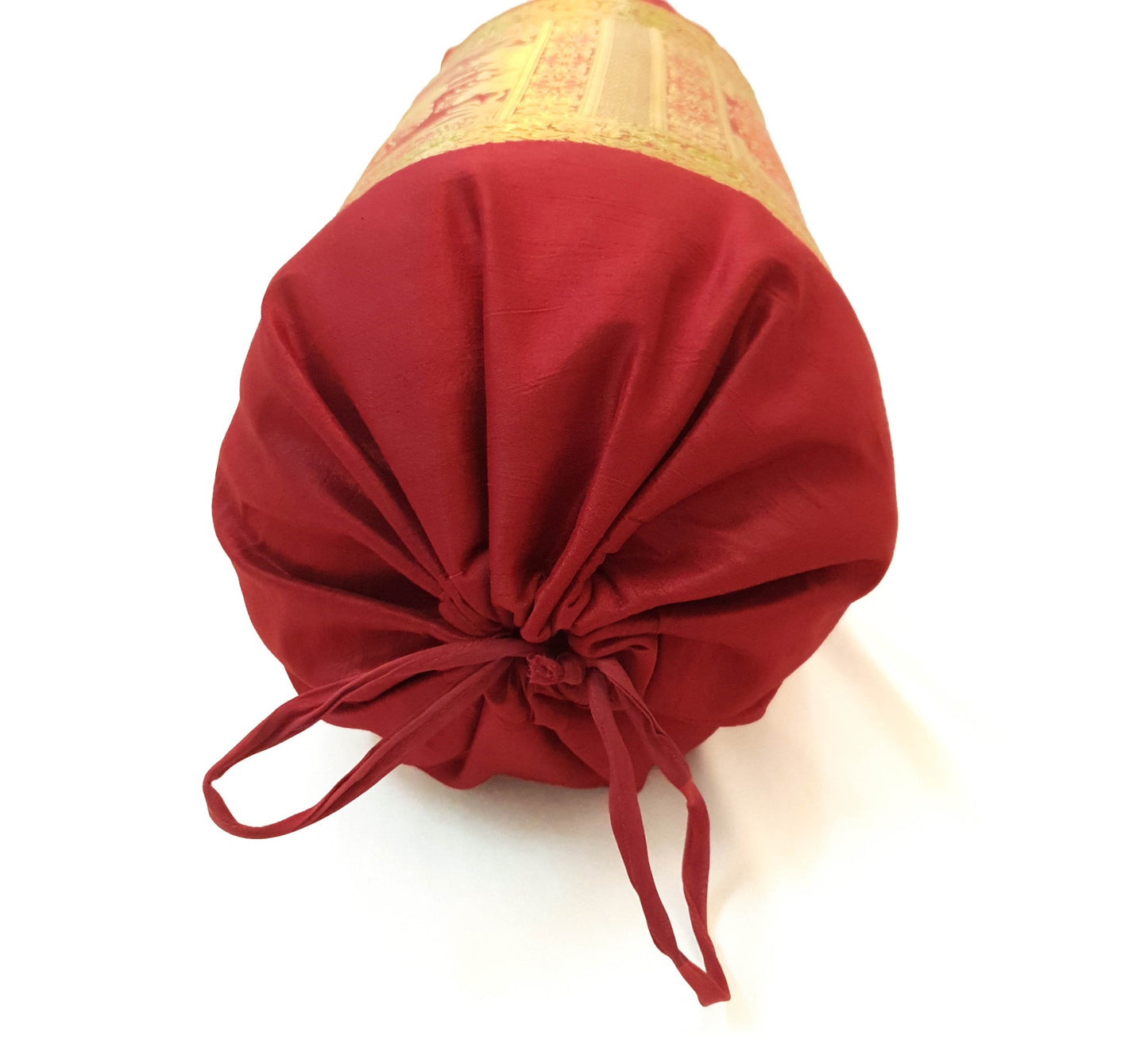 30x15 Inch Maroon Bolster Cover Peacock Woven Zari Brocade Banarasi Silk Decor