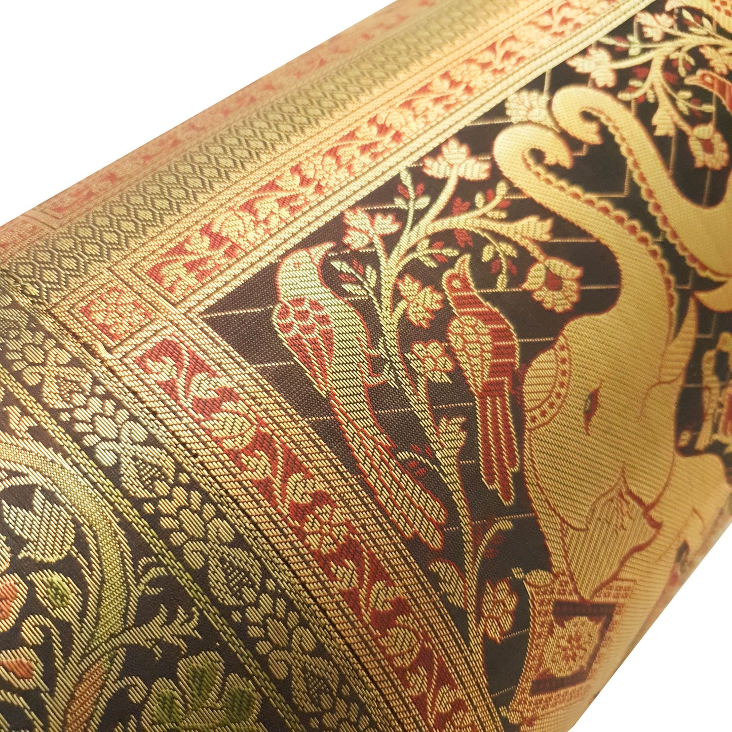 30x15 Inch Bolster Cover Elephant Woven Zari Brocade Banarasi Silk Decor Black