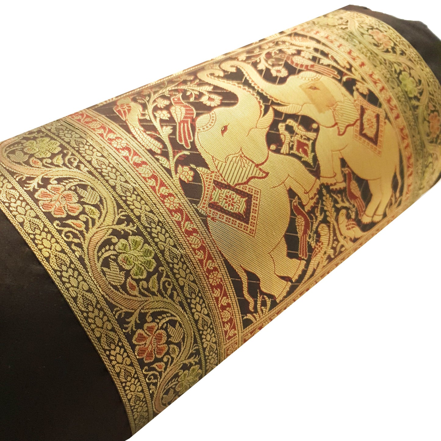 30x15 Inch Bolster Cover Elephant Woven Zari Brocade Banarasi Silk Decor Black