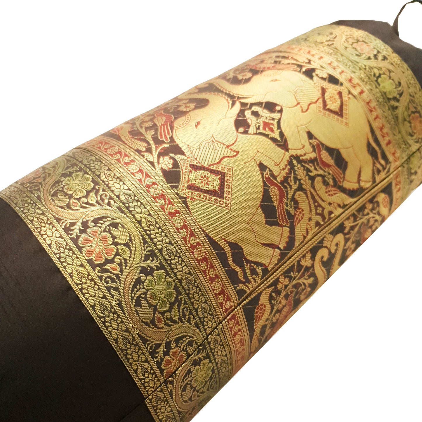 30x15 Inch Bolster Cover Elephant Woven Zari Brocade Banarasi Silk Decor Black
