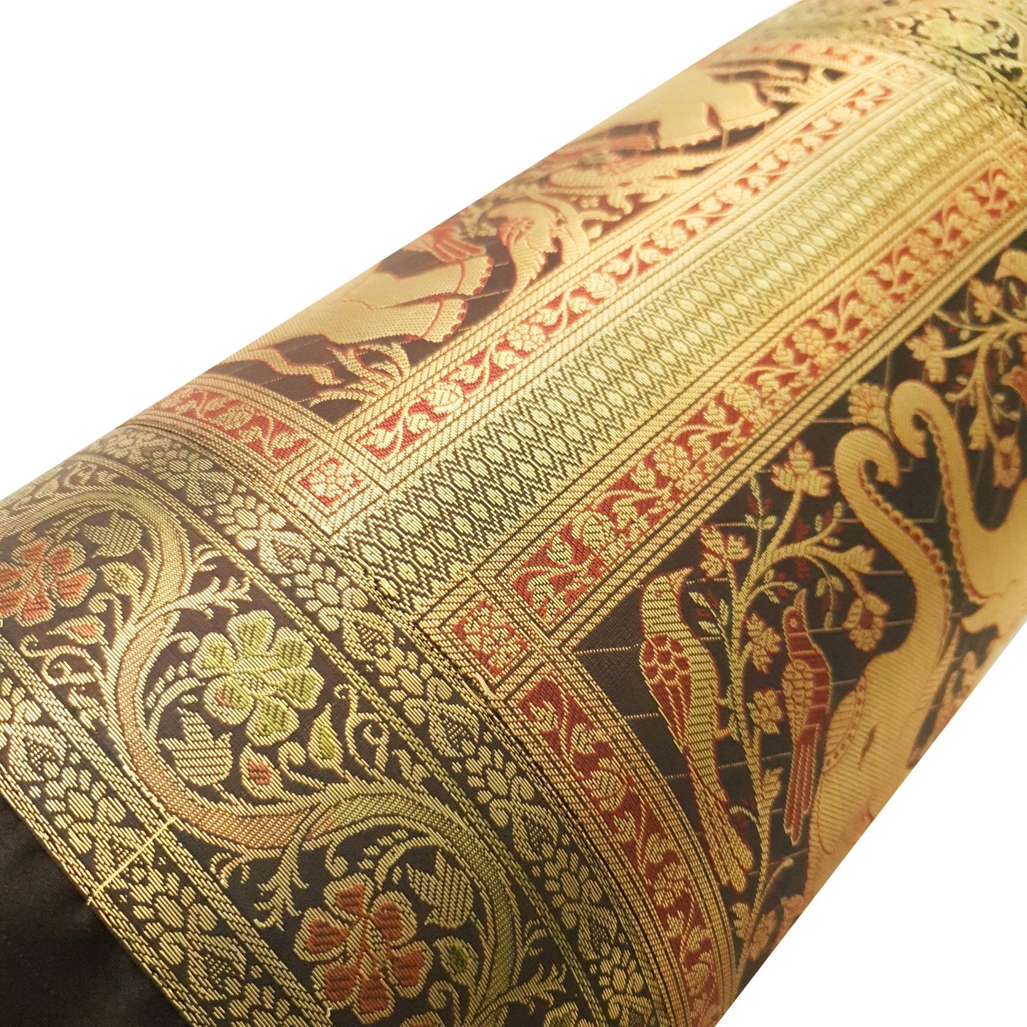 30x15 Inch Bolster Cover Elephant Woven Zari Brocade Banarasi Silk Decor Black