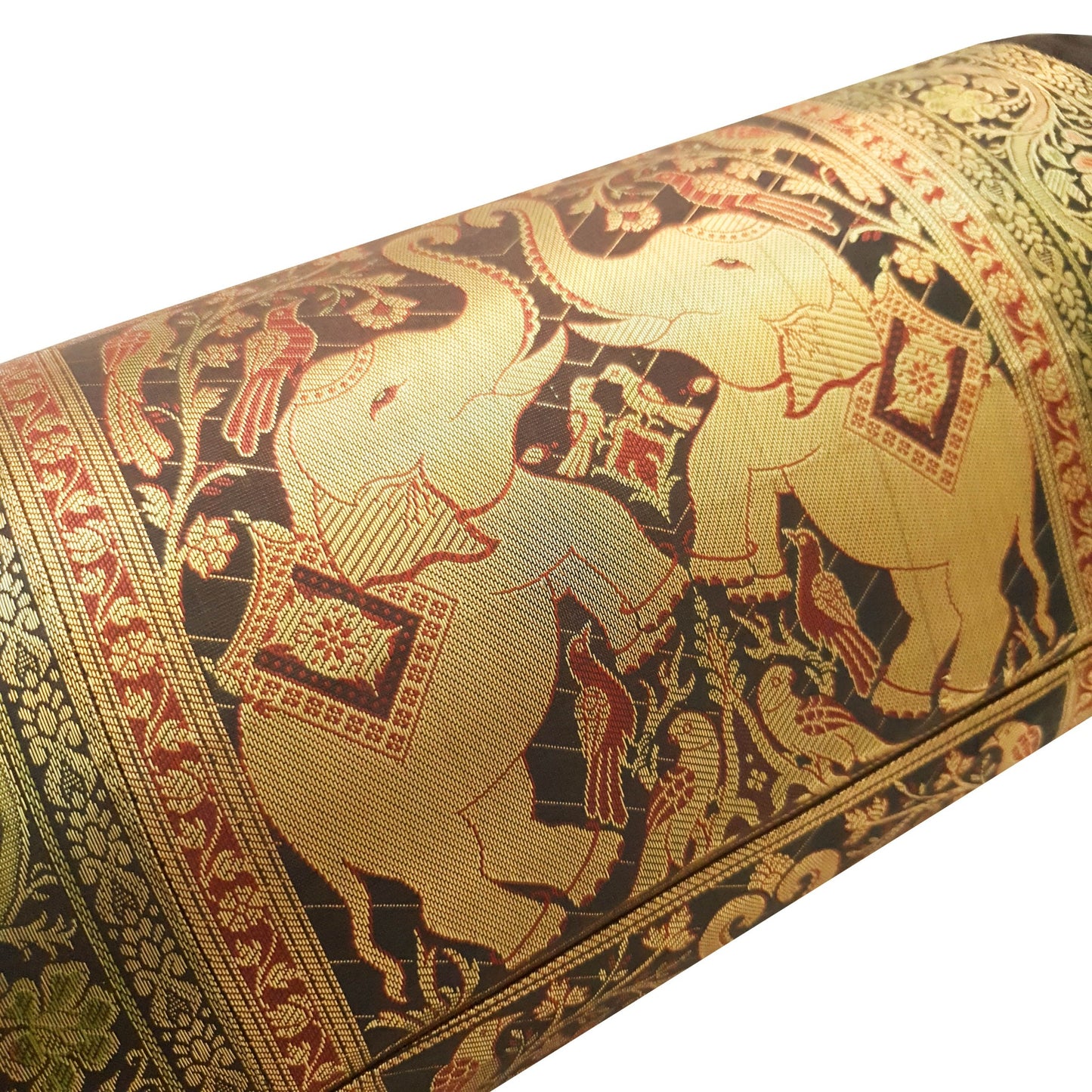 30x15 Inch Bolster Cover Elephant Woven Zari Brocade Banarasi Silk Decor Black