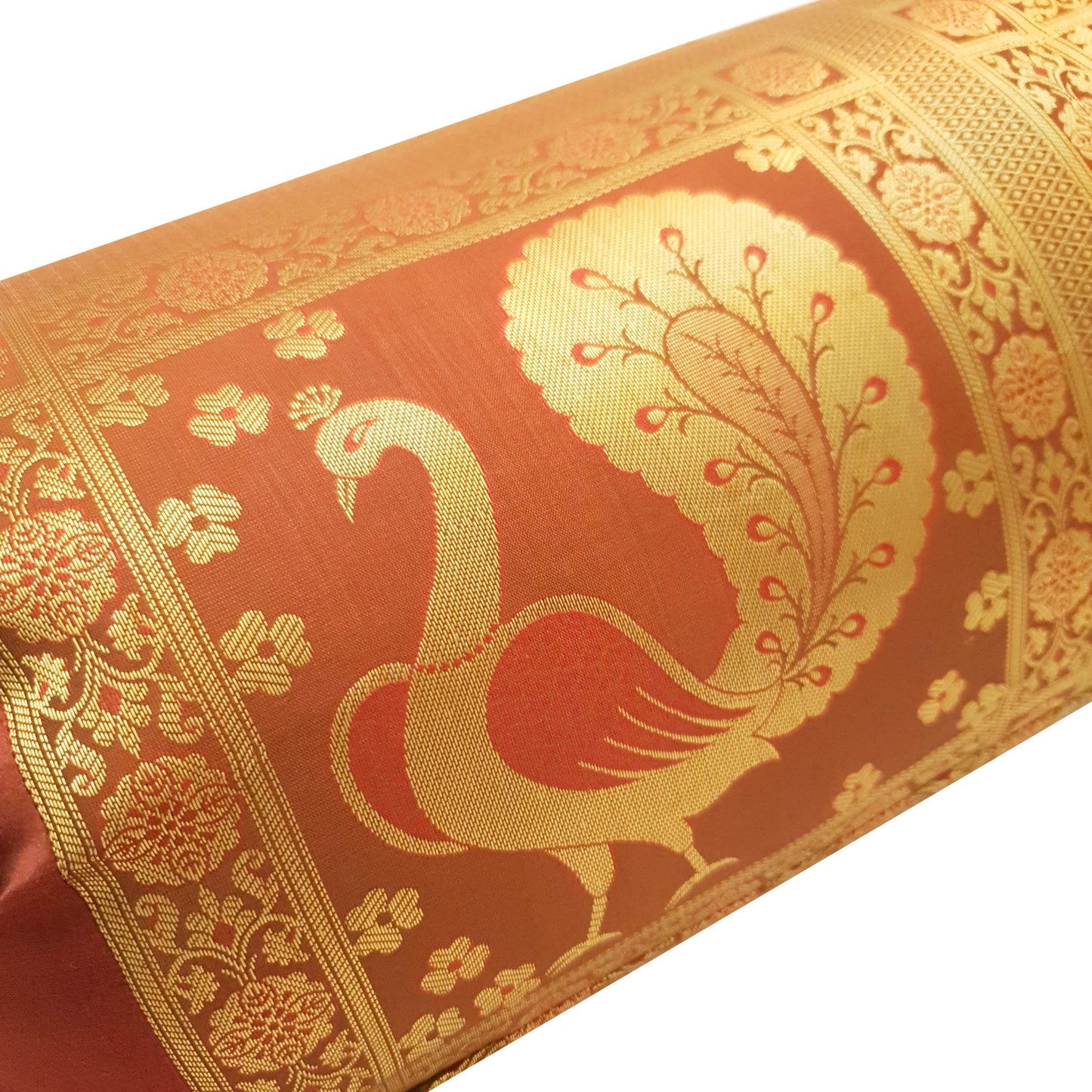 30x15 Inch Bolster Cover Home Decor Peacock Woven Zari Brocade Banarasi Silk