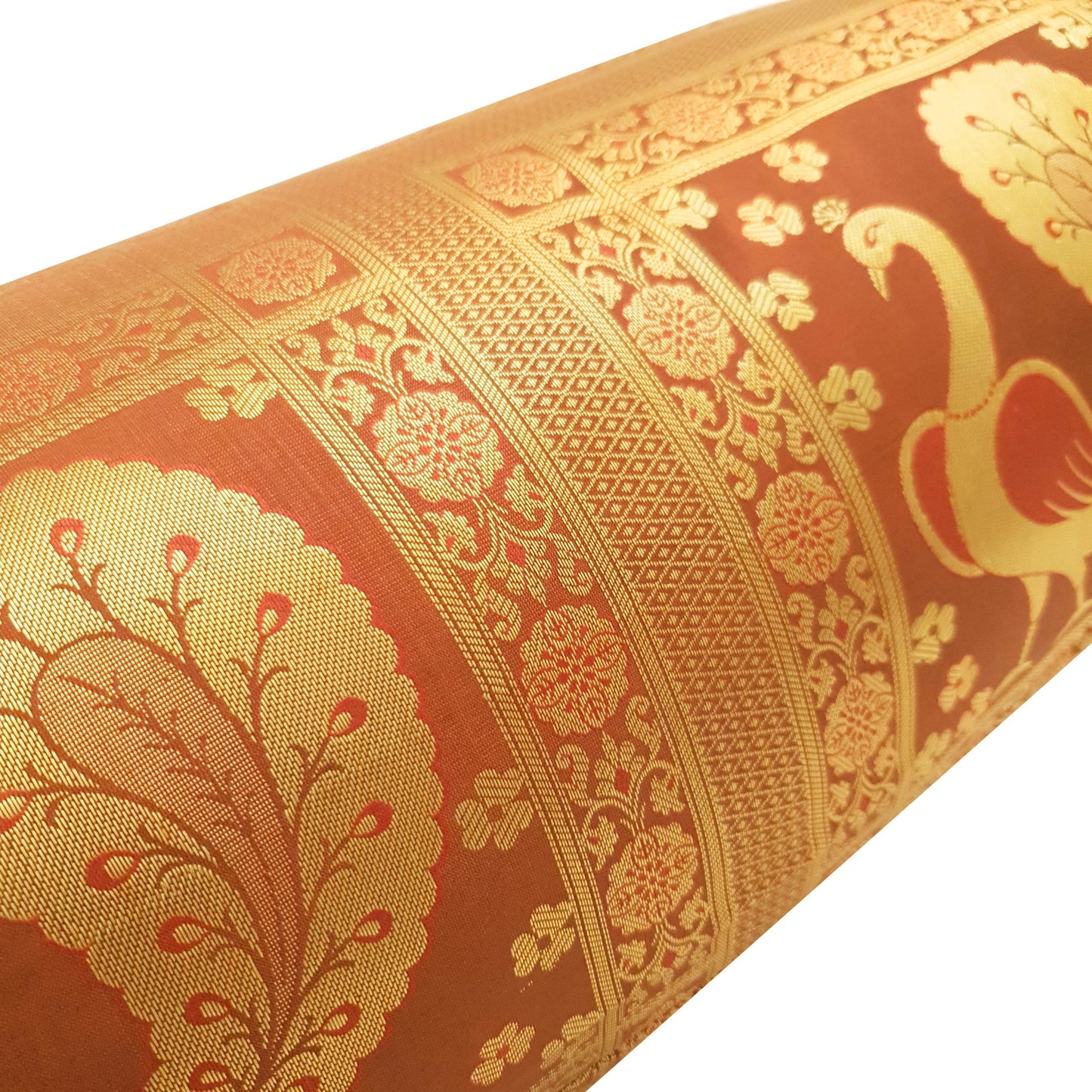 30x15 Inch Bolster Cover Home Decor Peacock Woven Zari Brocade Banarasi Silk
