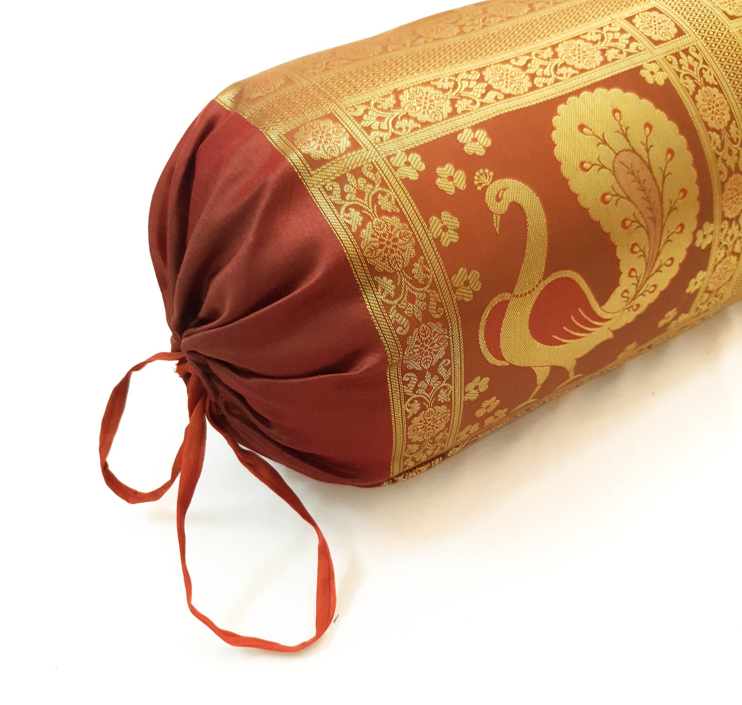 30x15 Inch Bolster Cover Home Decor Peacock Woven Zari Brocade Banarasi Silk