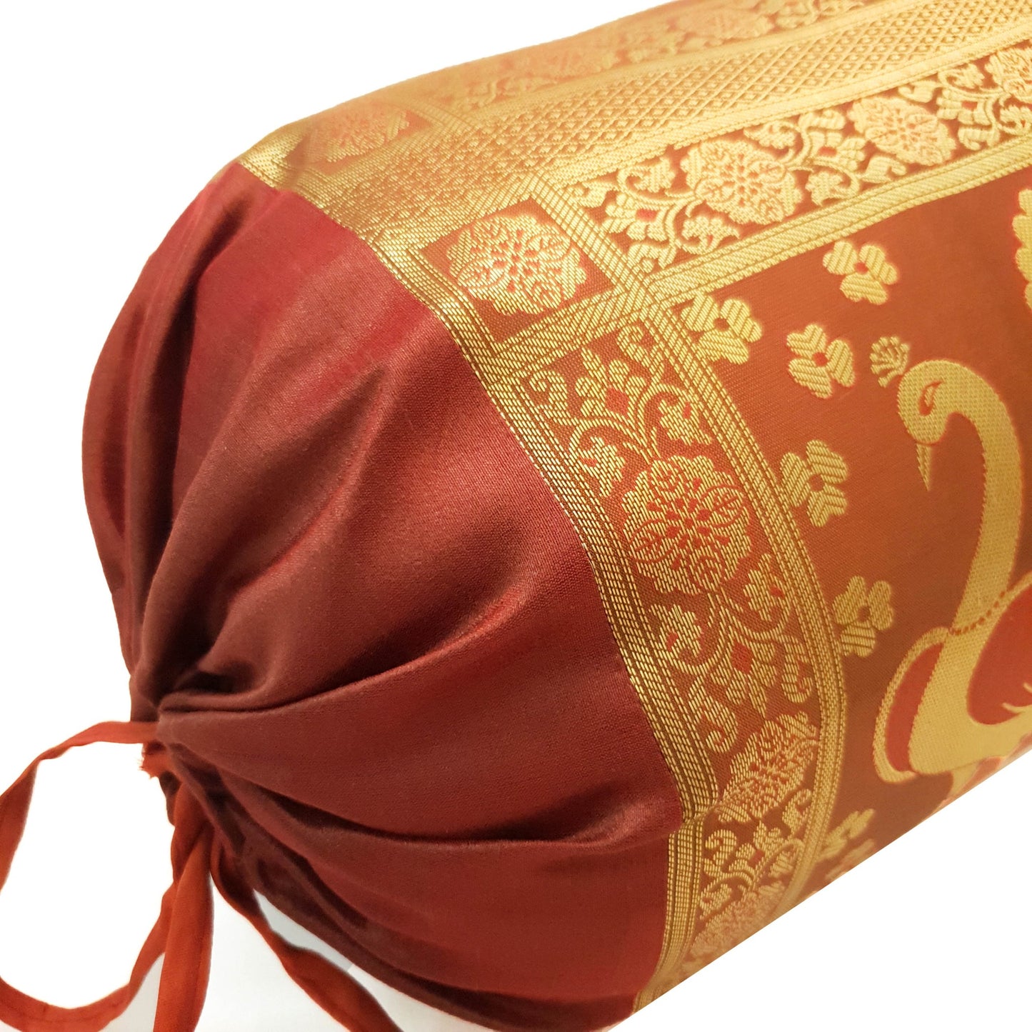 30x15 Inch Bolster Cover Home Decor Peacock Woven Zari Brocade Banarasi Silk