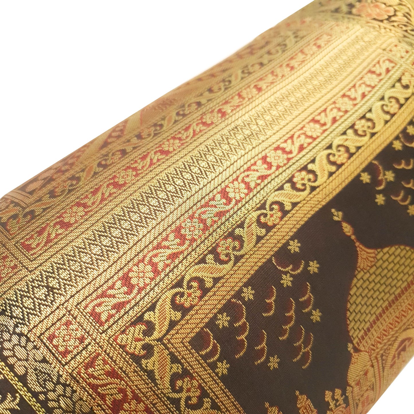 30x15 Inch Bolster Cover Decor Black Taj Mahal Woven Zari Brocade Banarasi Silk