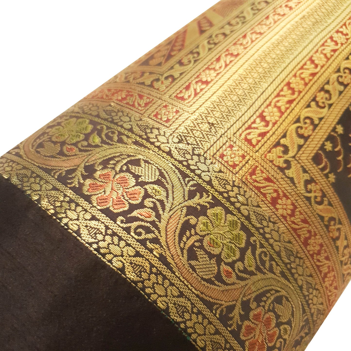 30x15 Inch Bolster Cover Decor Black Taj Mahal Woven Zari Brocade Banarasi Silk