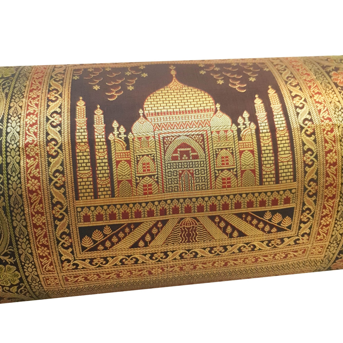 30x15 Inch Bolster Cover Decor Black Taj Mahal Woven Zari Brocade Banarasi Silk