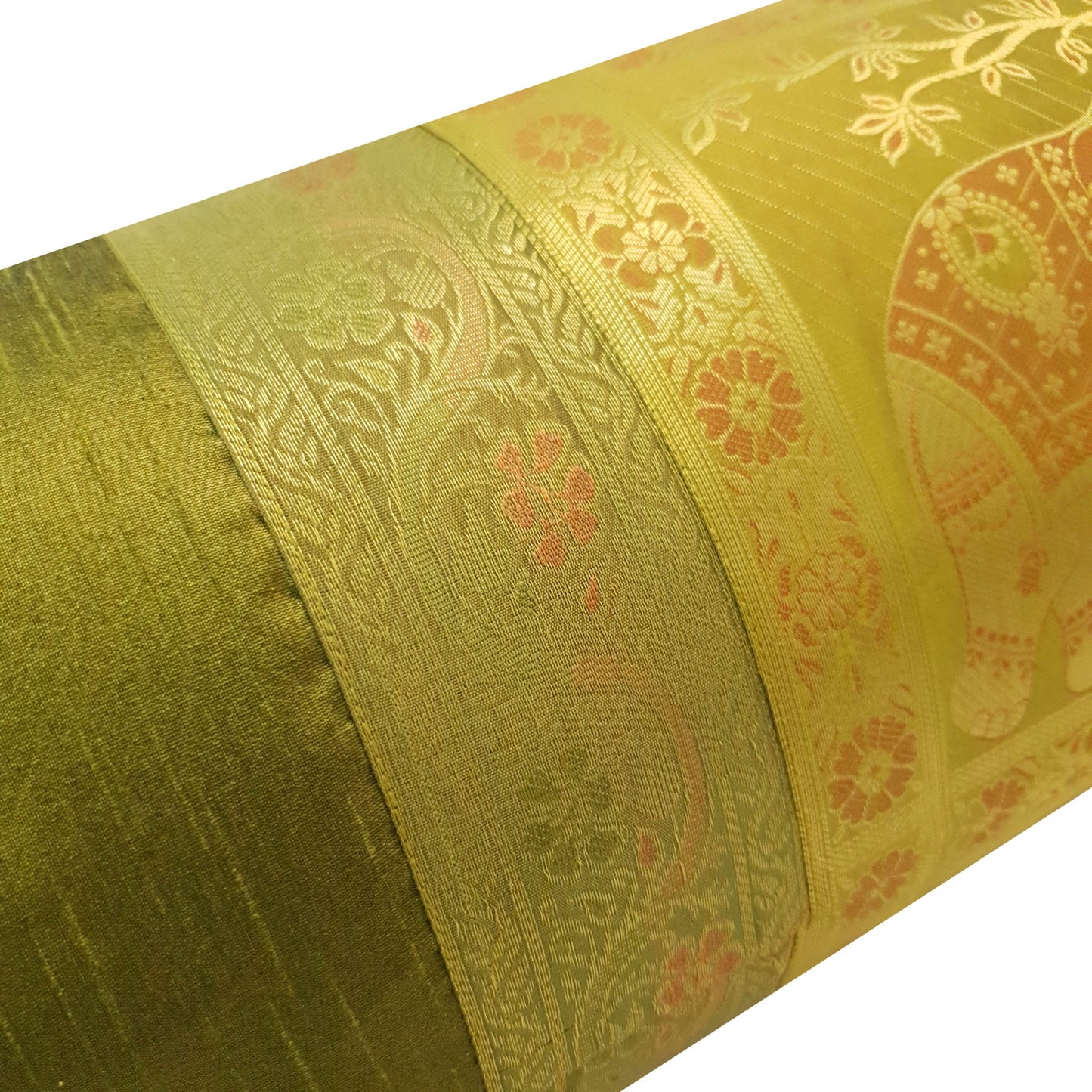 30x15 Inch Bolster Cover Decor Elephant Green Woven Zari Brocade Banarasi Silk