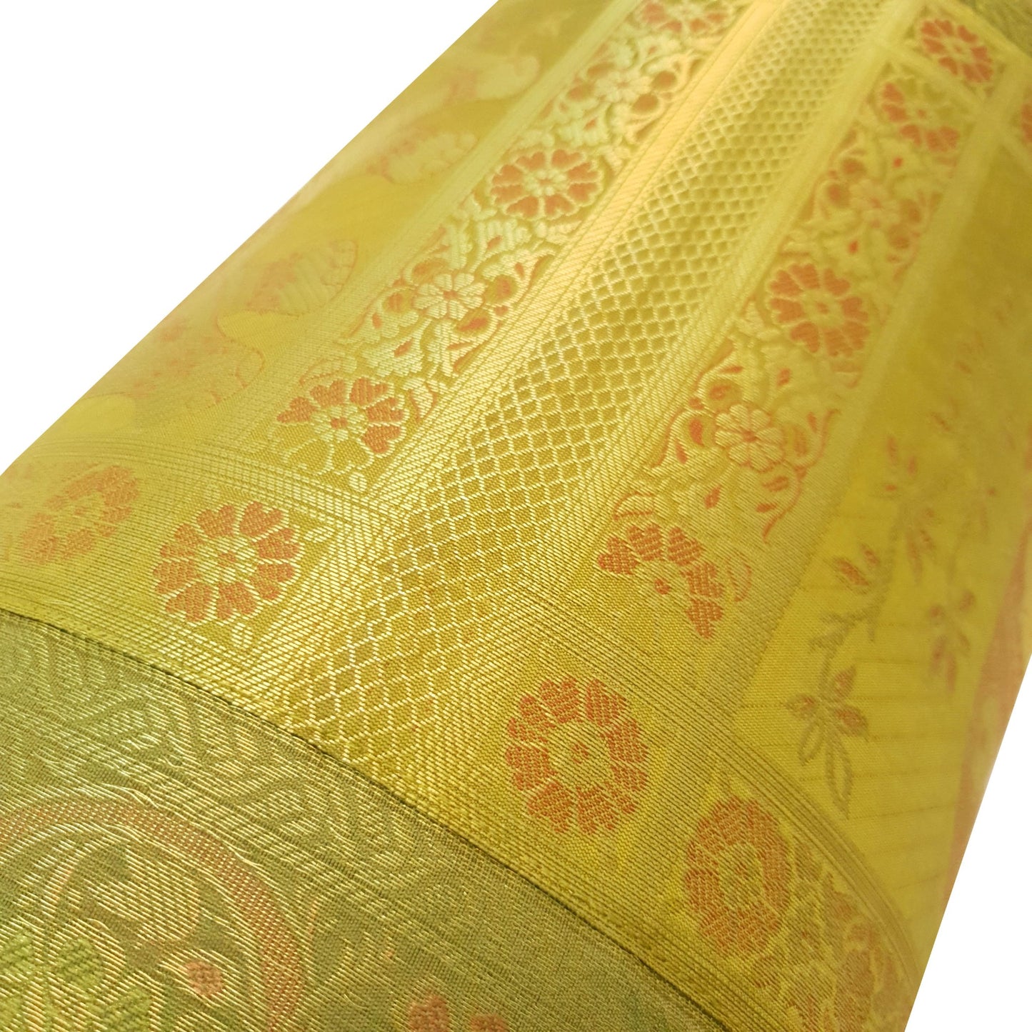 30x15 Inch Bolster Cover Decor Elephant Green Woven Zari Brocade Banarasi Silk