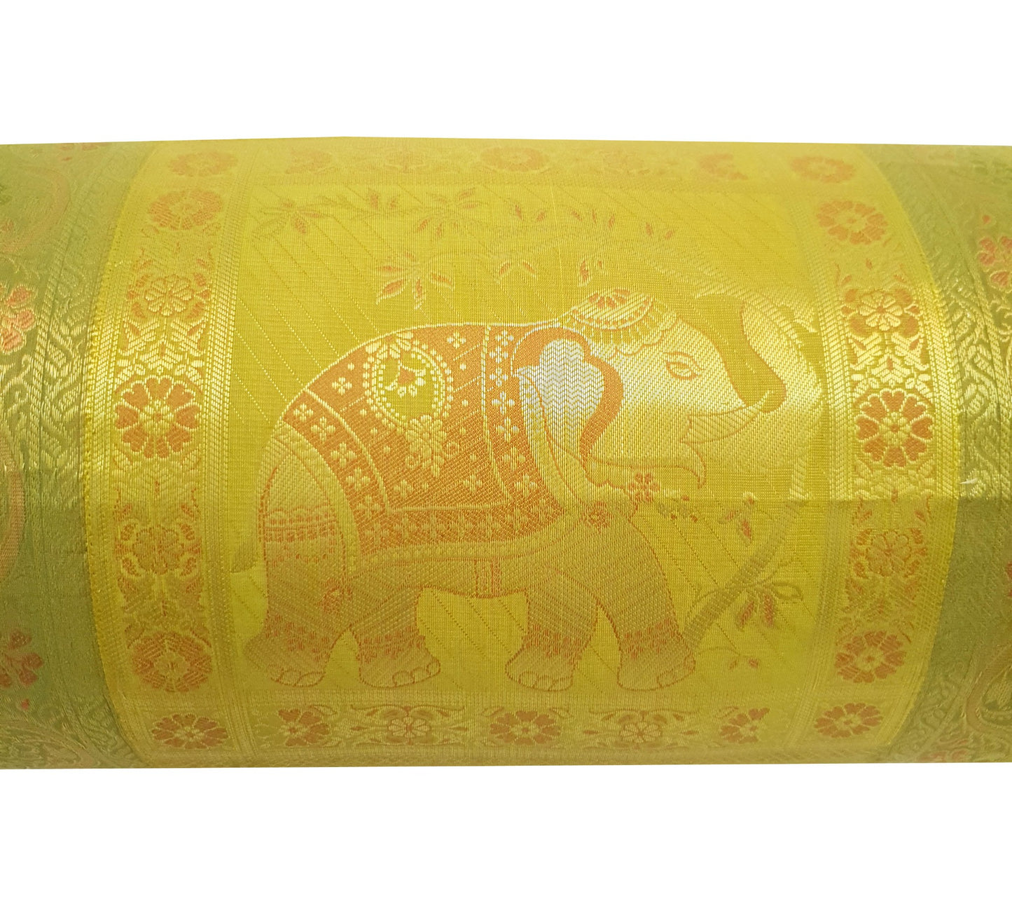 30x15 Inch Bolster Cover Decor Elephant Green Woven Zari Brocade Banarasi Silk