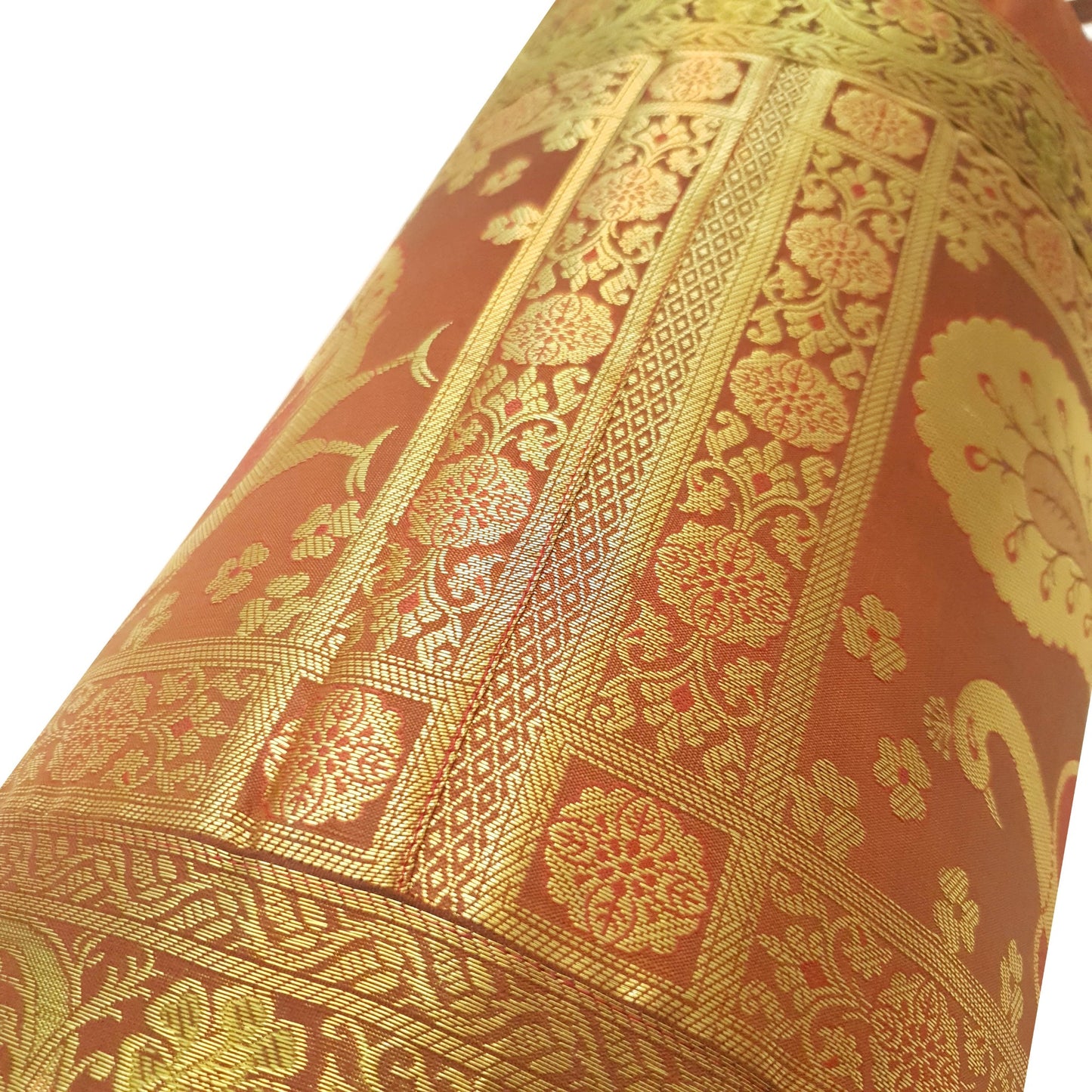 30x15 Inch Brown Bolster Cover Decor Peacock Woven Zari Brocade Banarasi Silk