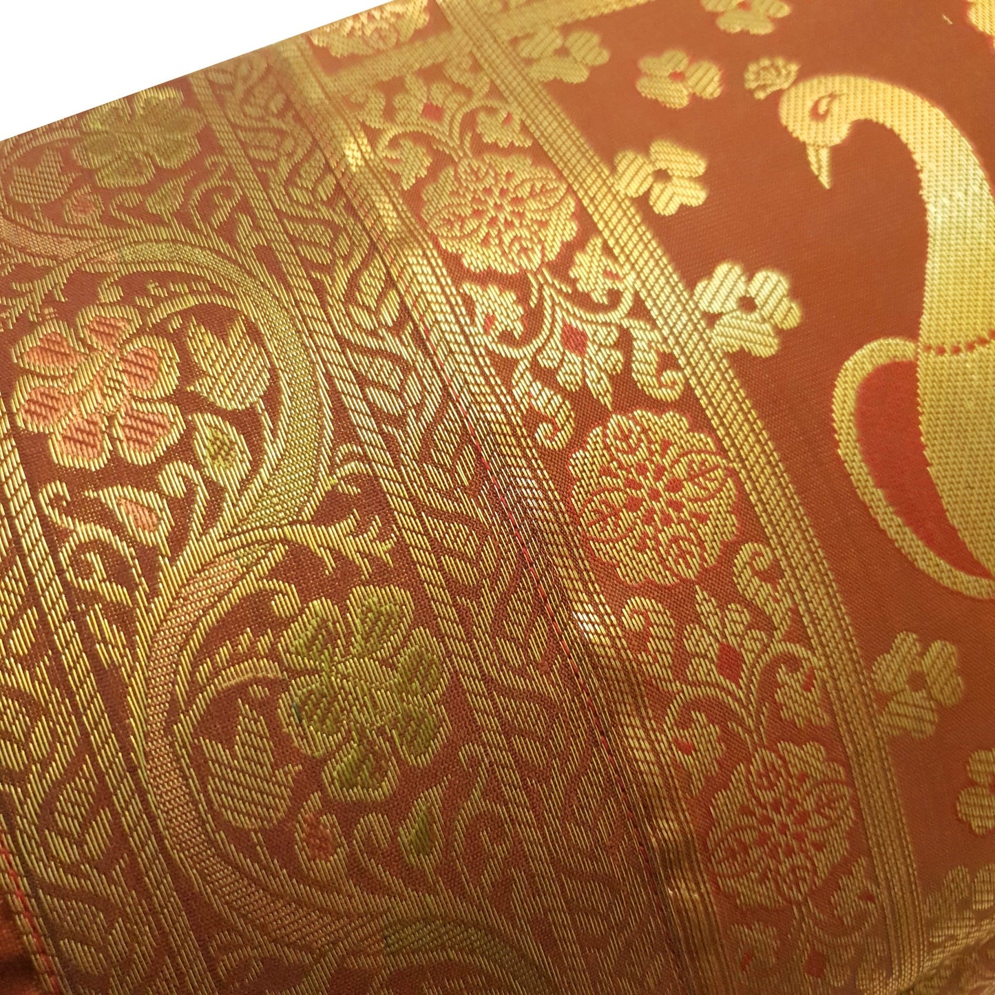 30x15 Inch Brown Bolster Cover Decor Peacock Woven Zari Brocade Banarasi Silk