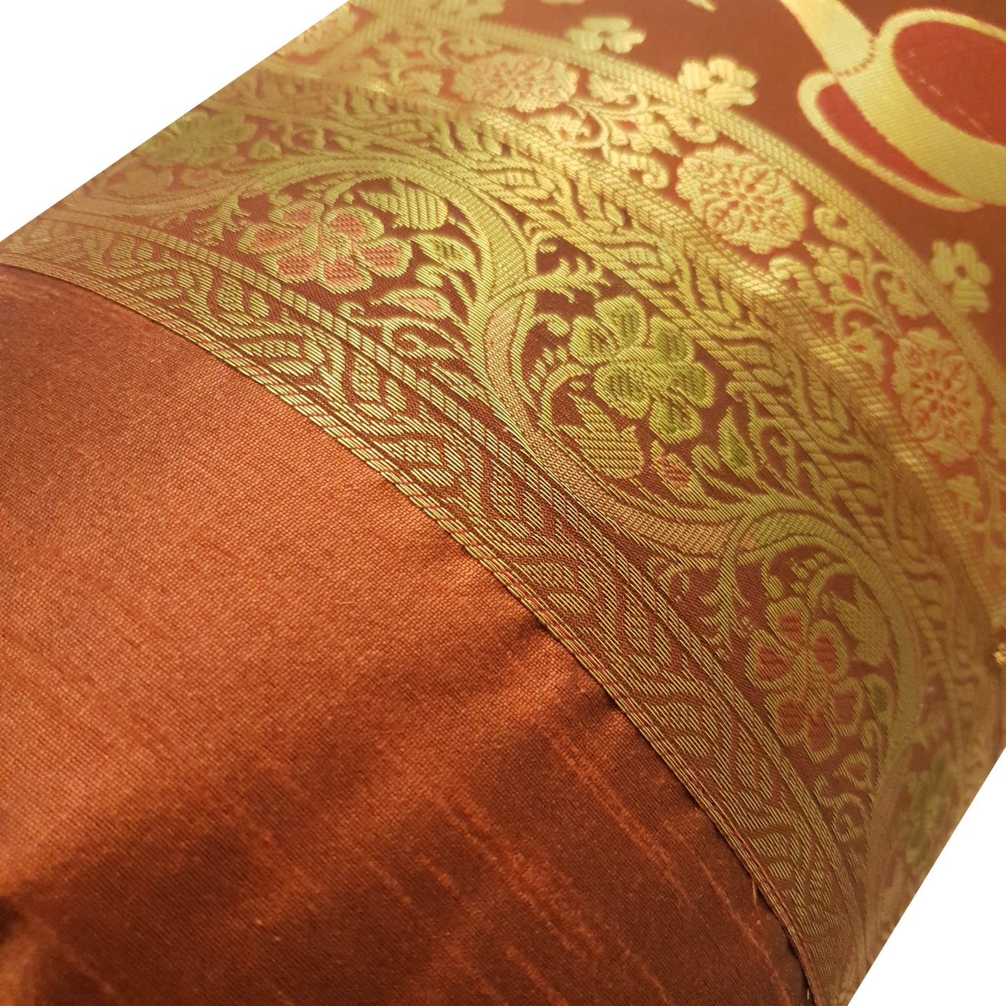 30x15 Inch Brown Bolster Cover Decor Peacock Woven Zari Brocade Banarasi Silk