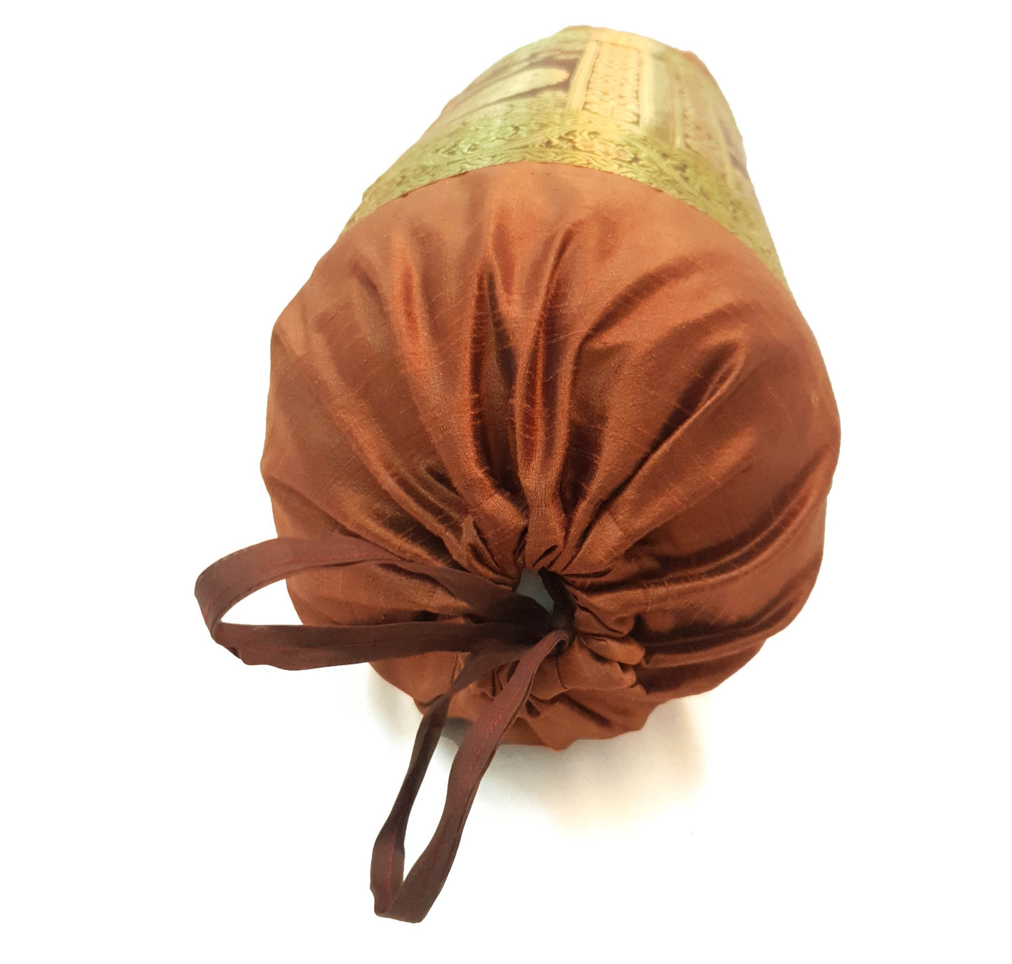 30x15 Inch Brown Bolster Cover Decor Peacock Woven Zari Brocade Banarasi Silk