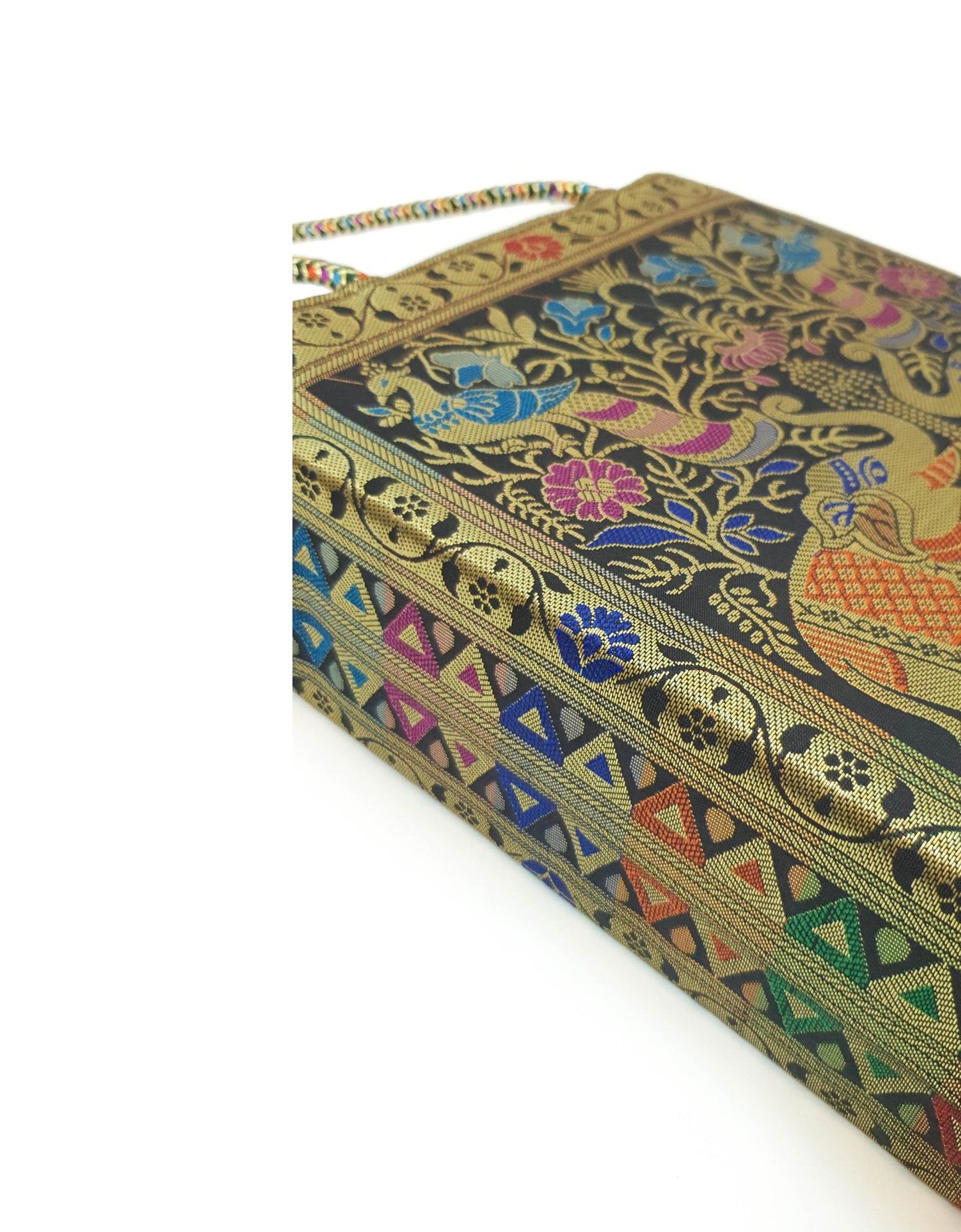 Black Indian Handbag Ethnic Peacock Elephant Woven Zari Brocade Shoulder Bag