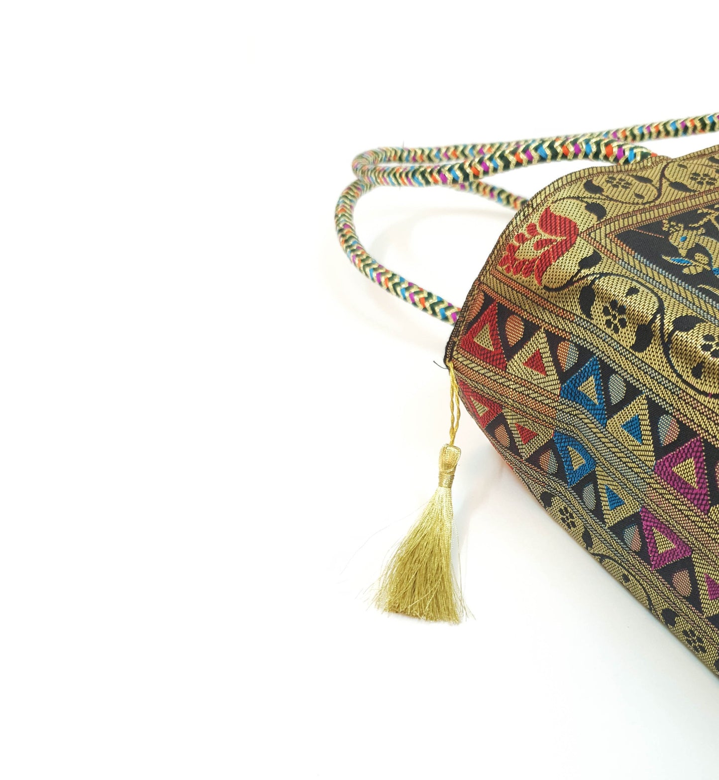Black Indian Handbag Ethnic Peacock Elephant Woven Zari Brocade Shoulder Bag