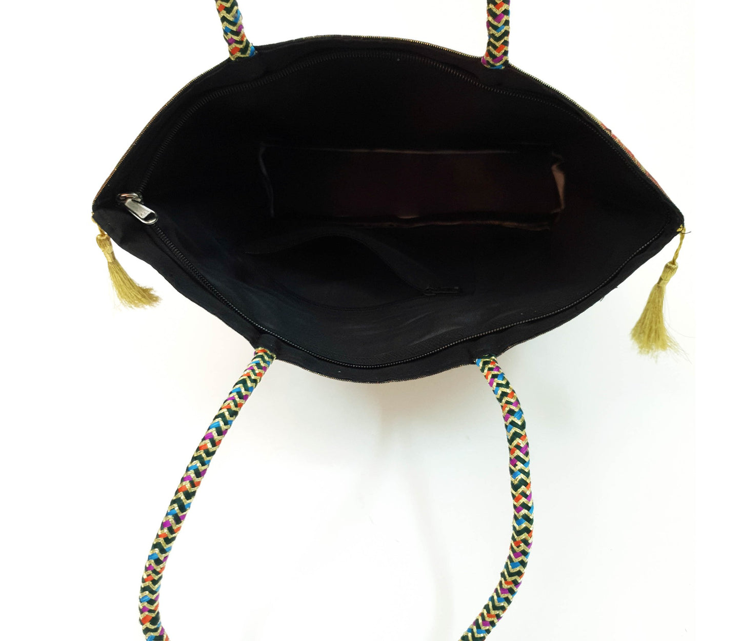 Black Indian Handbag Ethnic Peacock Elephant Woven Zari Brocade Shoulder Bag