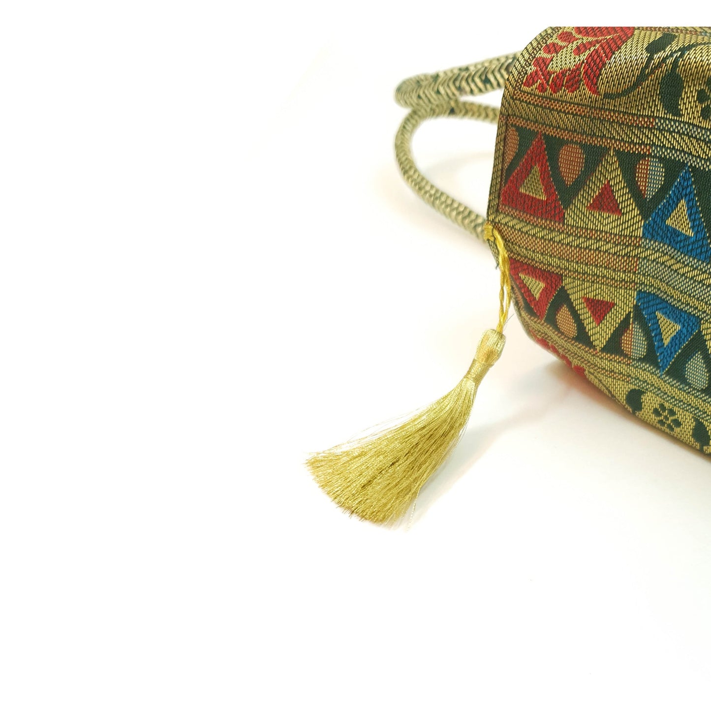 Handbag Ethnic Peacock Elephant Woven Zari Brocade Dark Green Shoulder Hand Bag