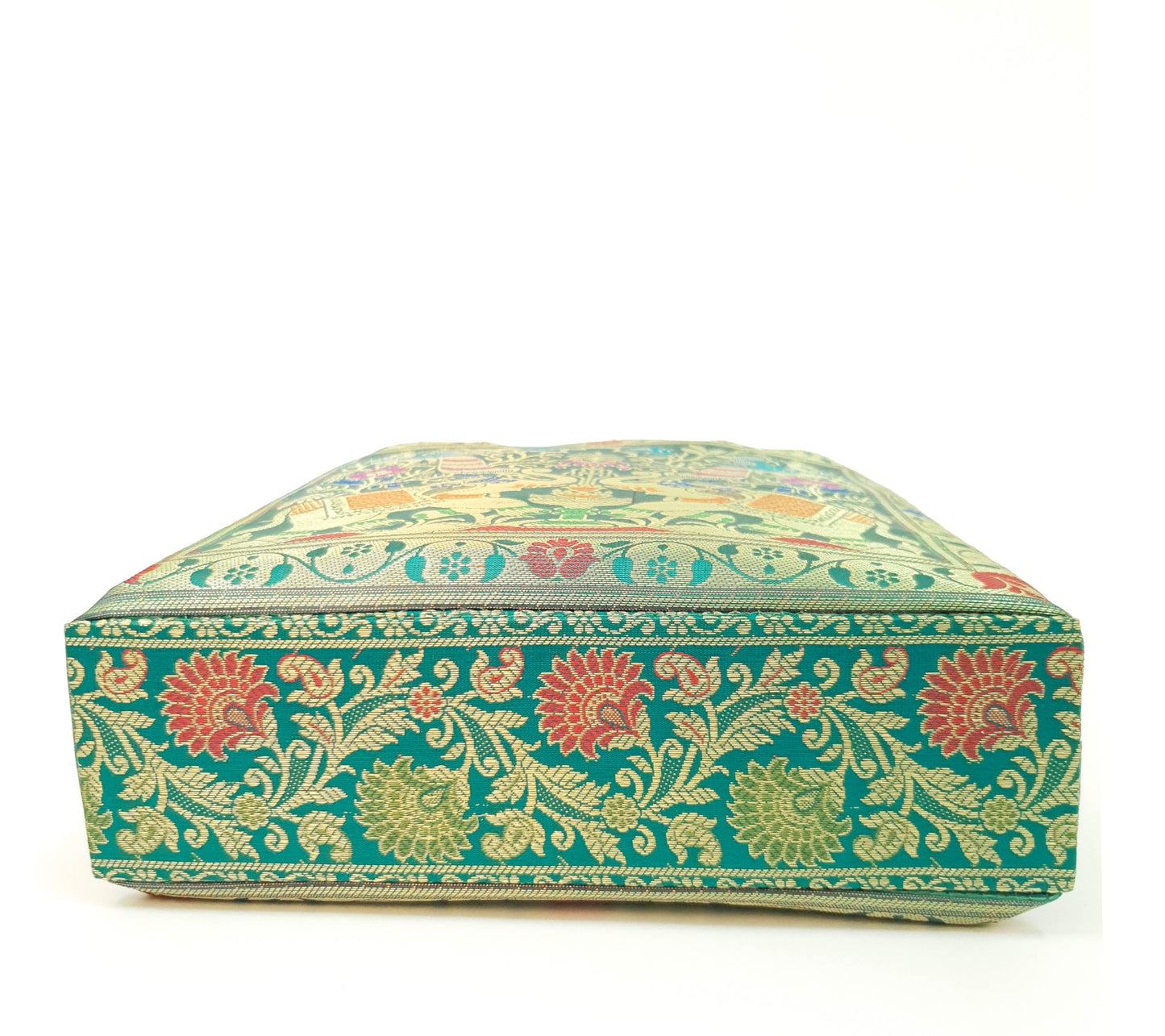 Handbag Ethnic Peacock Elephant Woven Zari Brocade Teal Green Shoulder Hand Bag