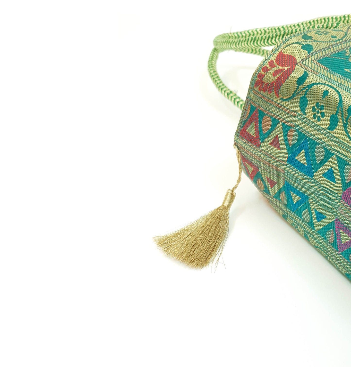 Handbag Ethnic Peacock Elephant Woven Zari Brocade Teal Green Shoulder Hand Bag