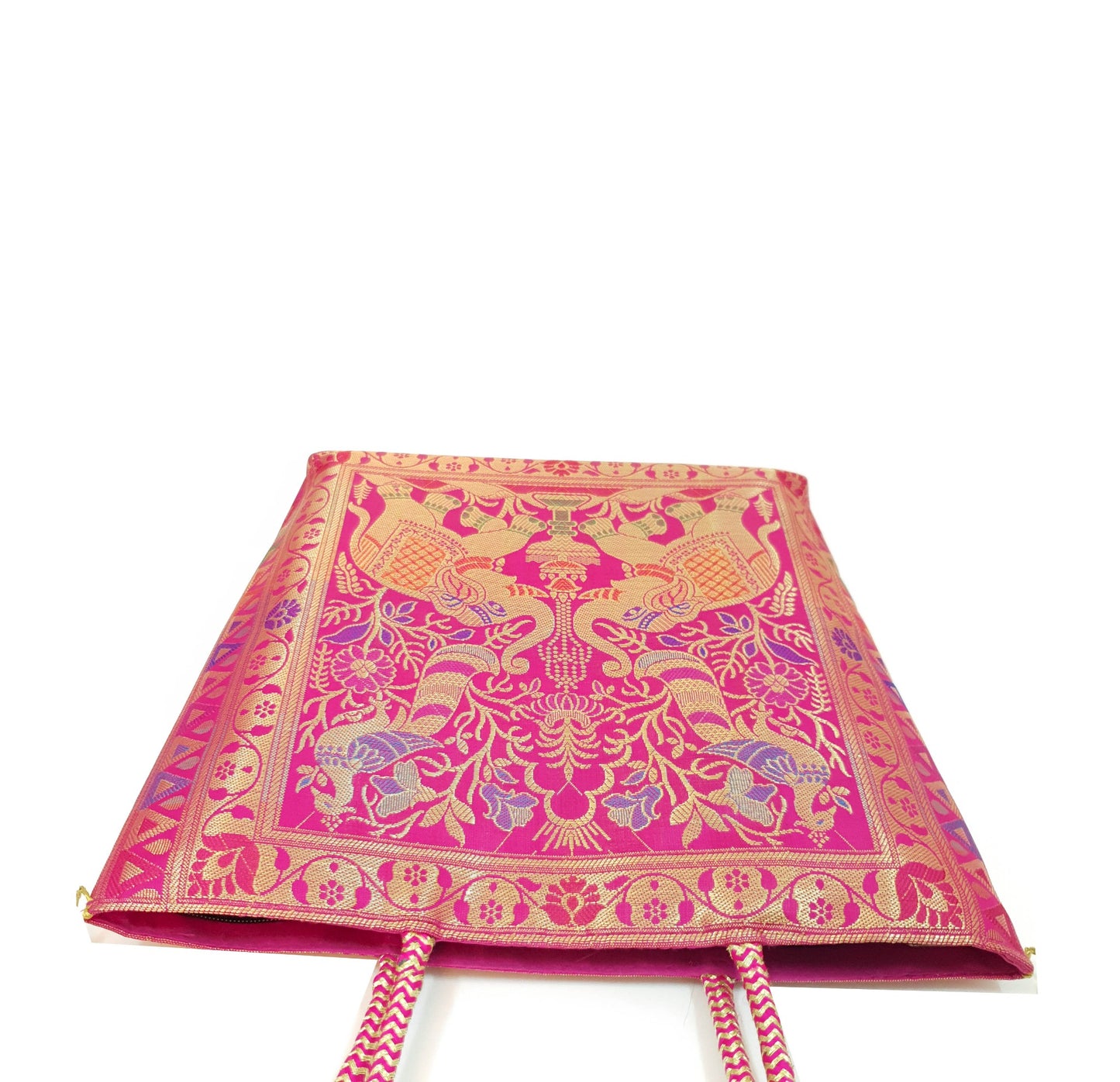 Pink Handbag Indian Ethnic Peacock Elephant Woven Zari Brocade Shoulder Hand Bag