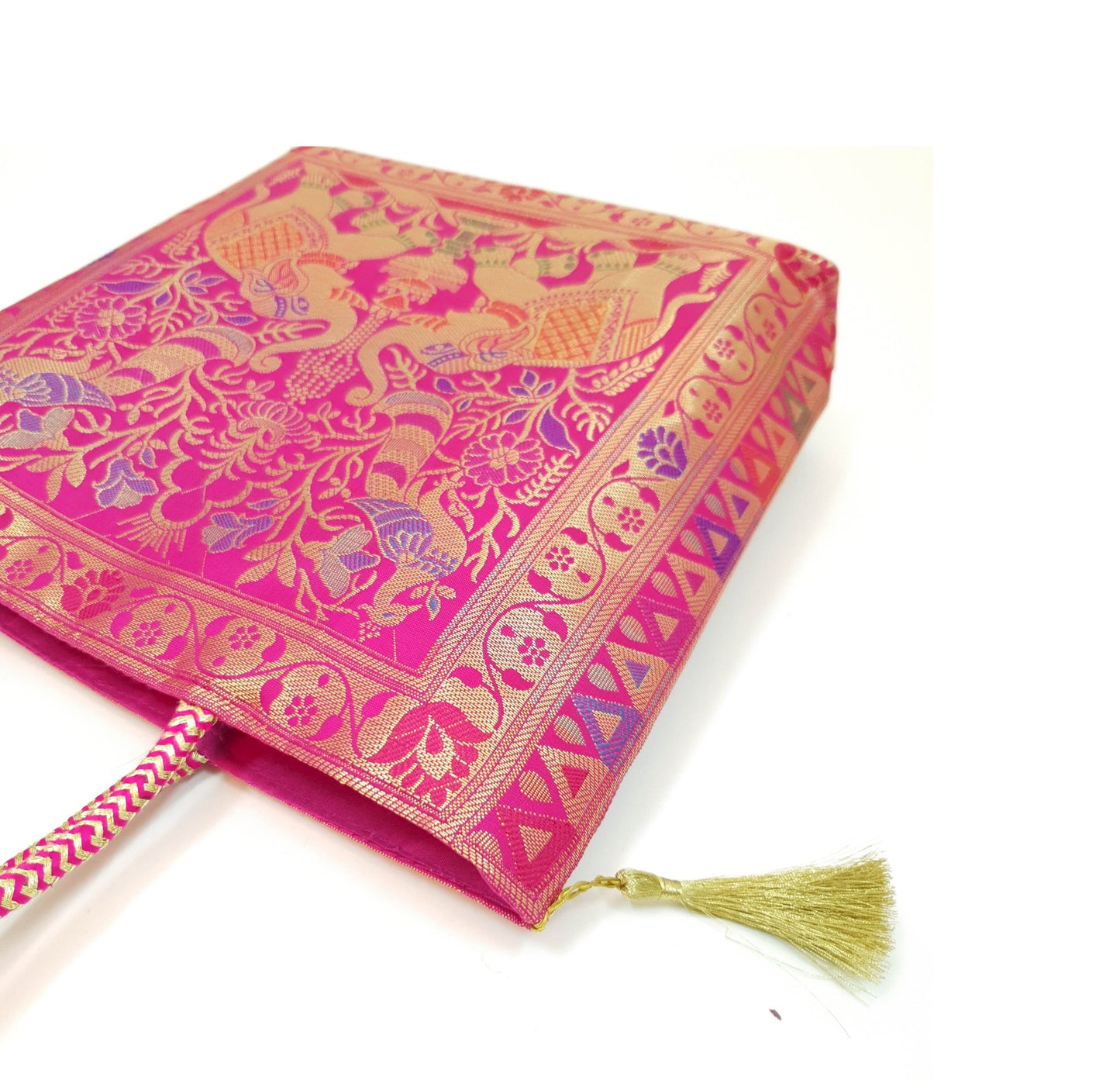 Pink Handbag Indian Ethnic Peacock Elephant Woven Zari Brocade Shoulder Hand Bag