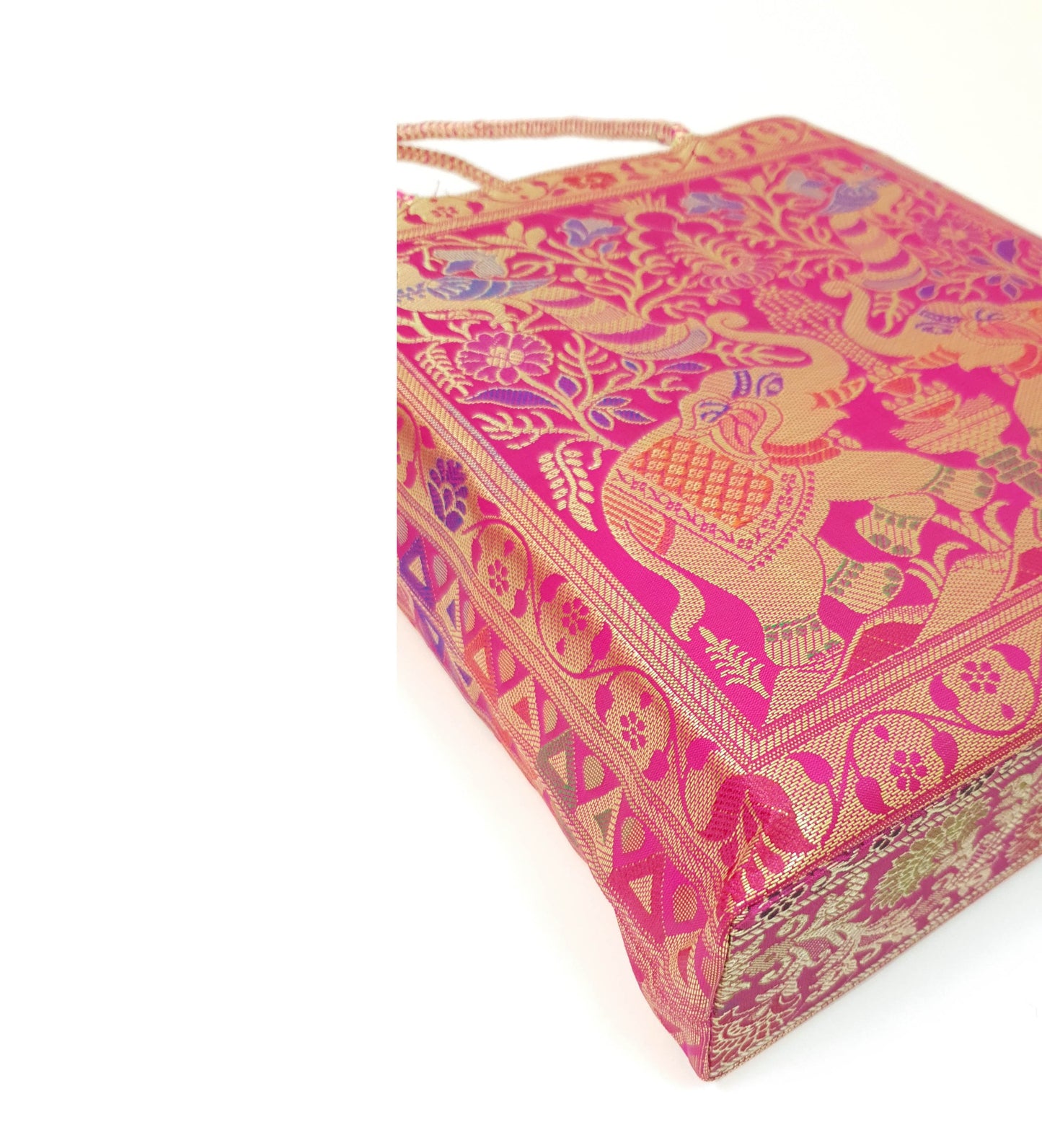 Pink Handbag Indian Ethnic Peacock Elephant Woven Zari Brocade Shoulder Hand Bag
