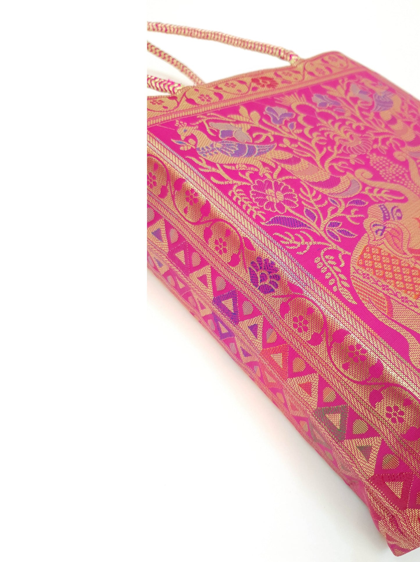 Pink Handbag Indian Ethnic Peacock Elephant Woven Zari Brocade Shoulder Hand Bag